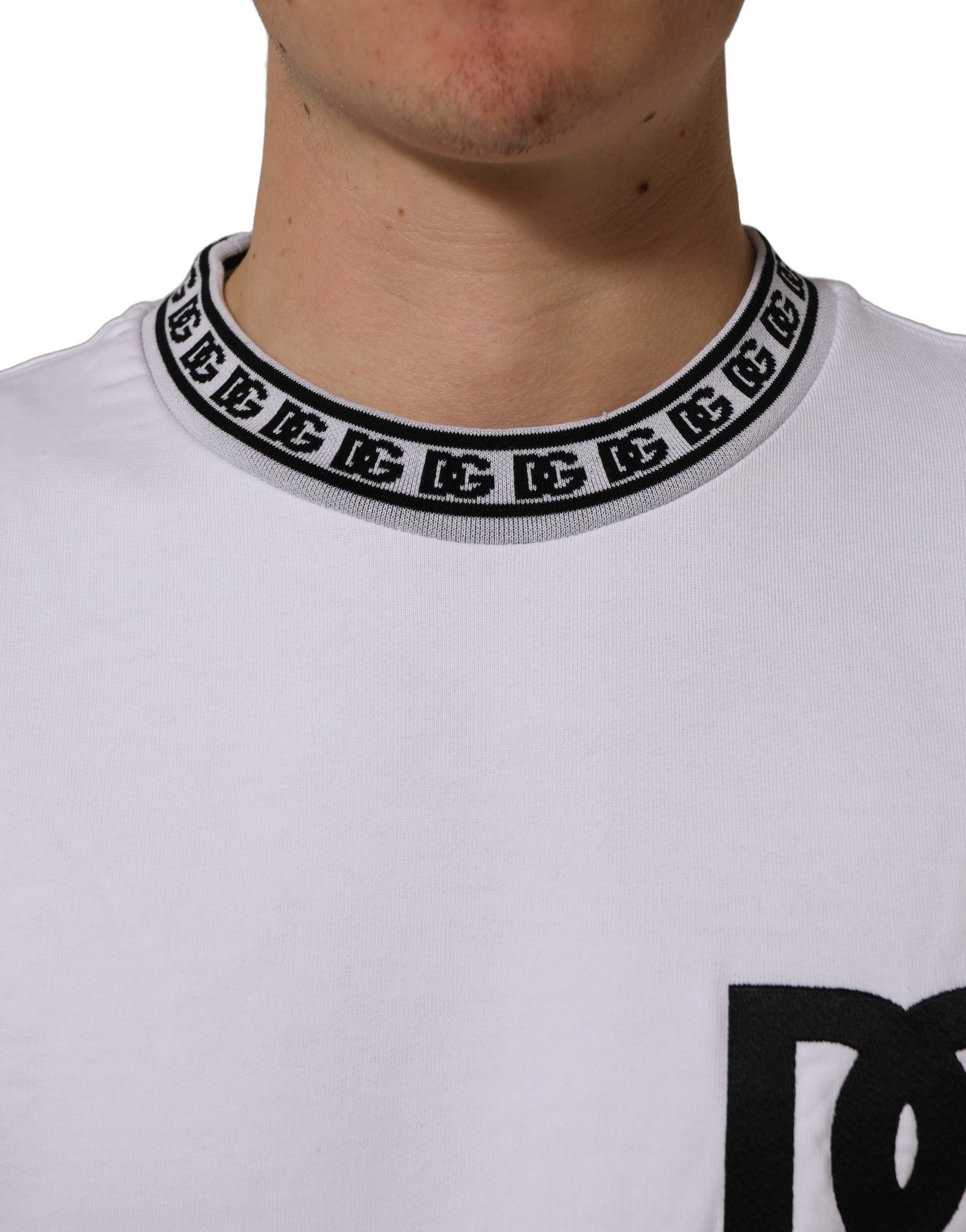 Dolce & Gabbana White Cotton Crew Neck Sweatshirt Sweater