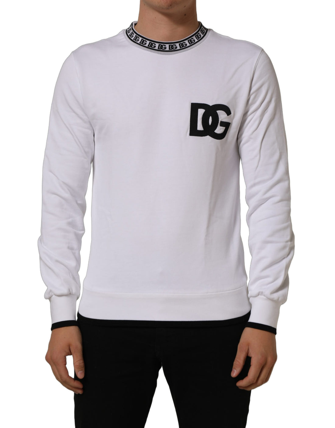 Dolce & Gabbana White Cotton Crew Neck Sweatshirt Sweater