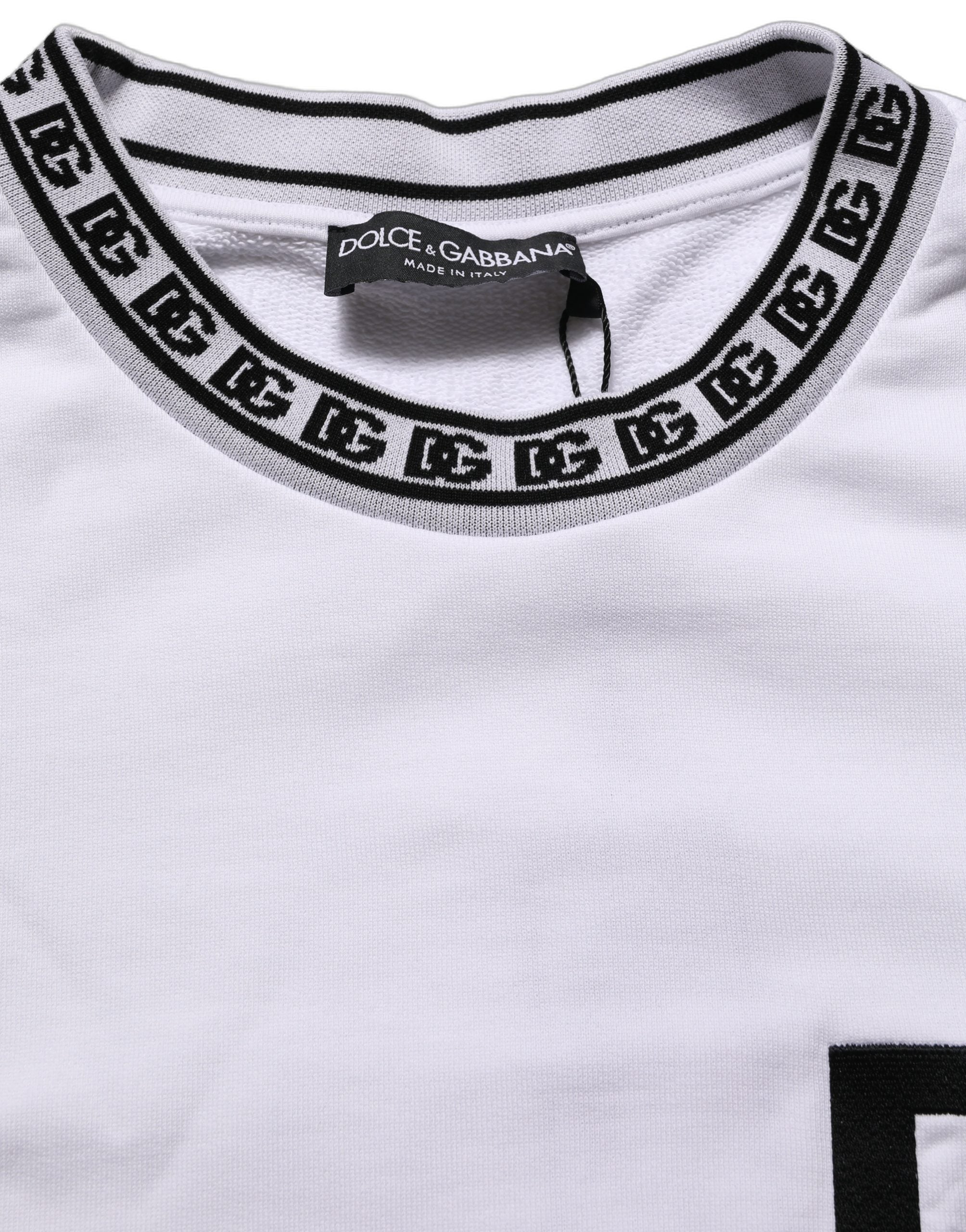 Dolce & Gabbana White Cotton Crew Neck Sweatshirt Sweater