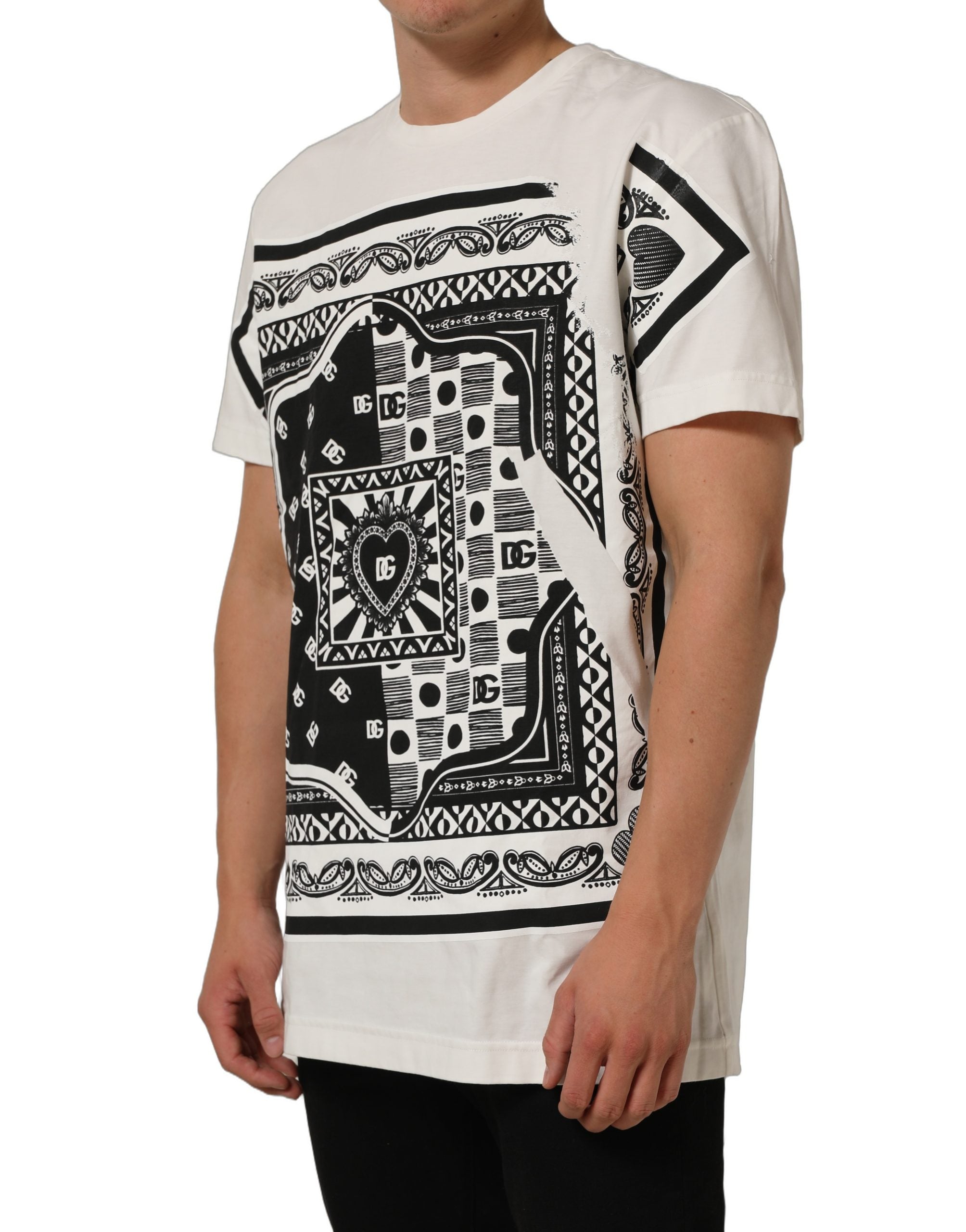 Dolce & Gabbana White Bandana Print Cotton Crew Neck T-shirt