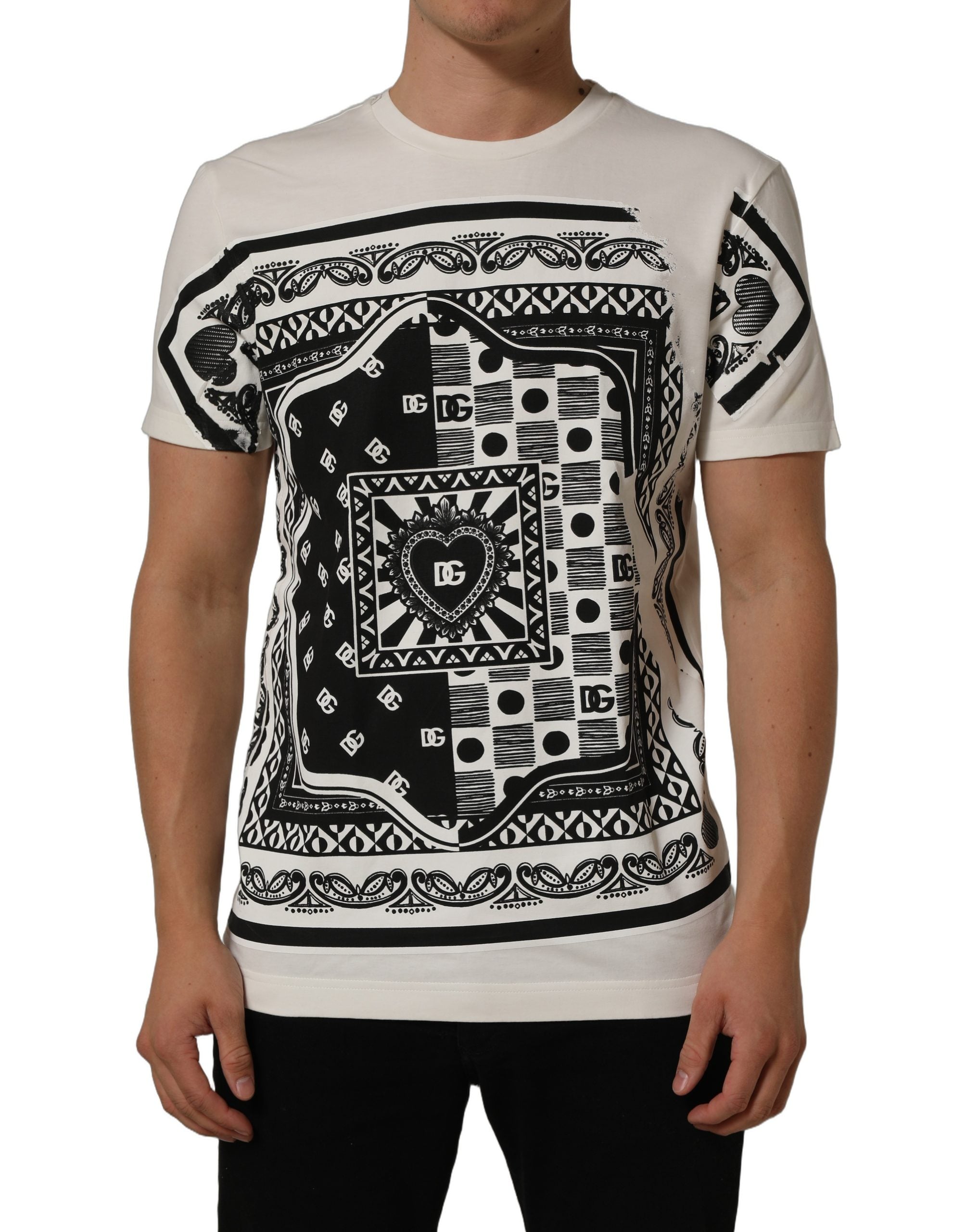 Dolce & Gabbana White Bandana Print Cotton Crew Neck T-shirt