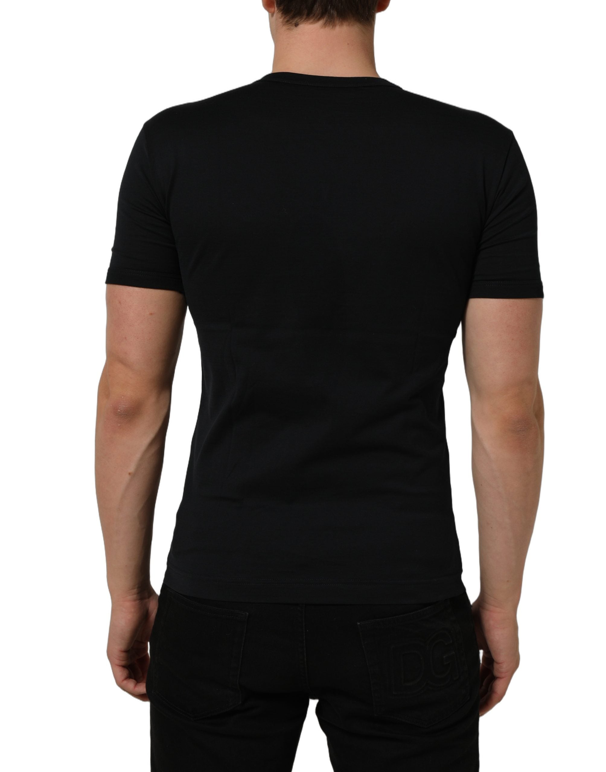 Dolce & Gabbana Dark Blue Cotton V-Neck Short Sleeve T-shirt