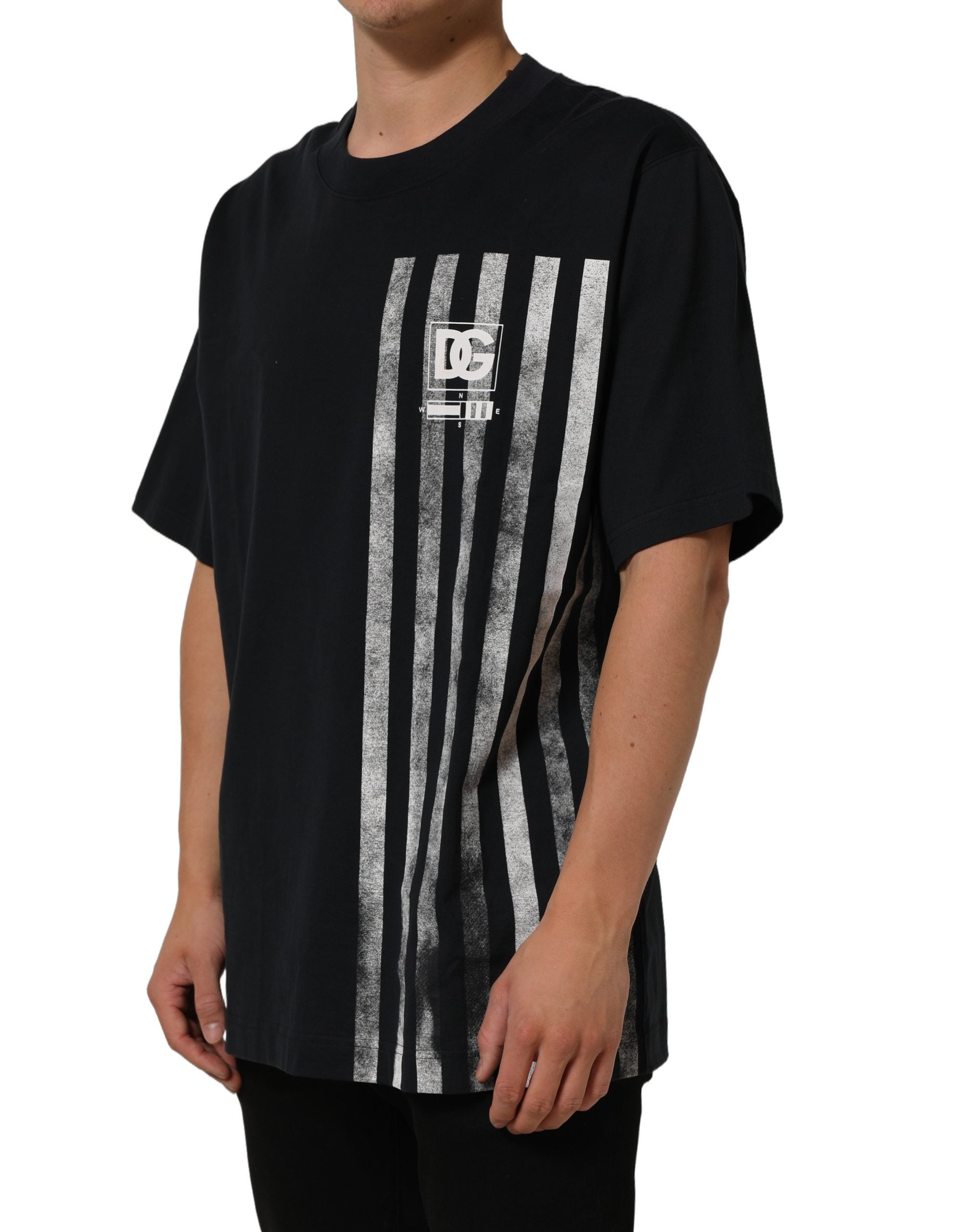 Dolce & Gabbana Blue Striped Print Cotton Crew Neck  T-shirt