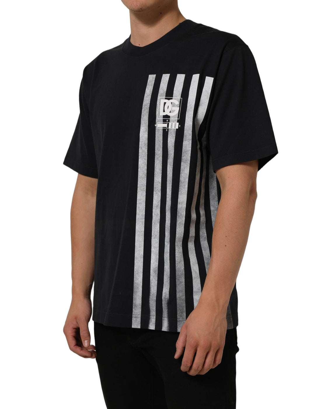 Dolce & Gabbana Blue Striped Print Cotton Crew Neck T-shirt