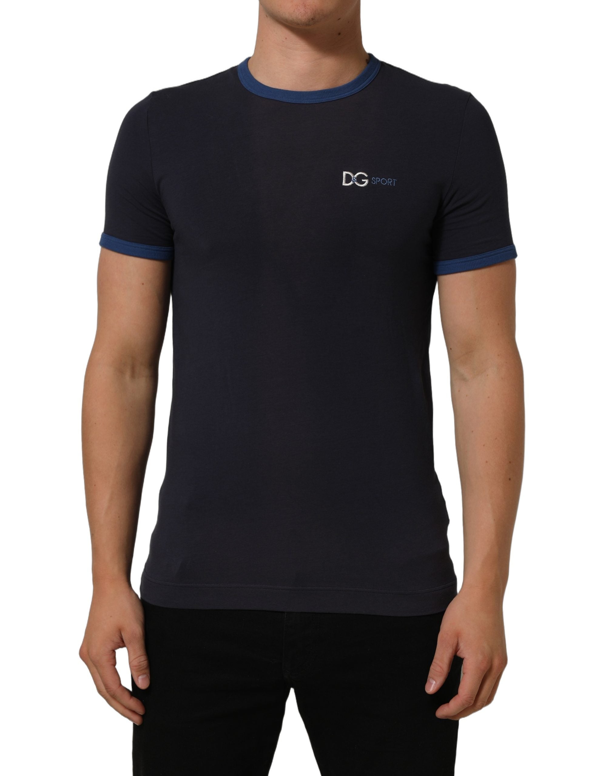 Dolce & Gabbana Dark Blue Cotton Stretch Round Neck T-shirt