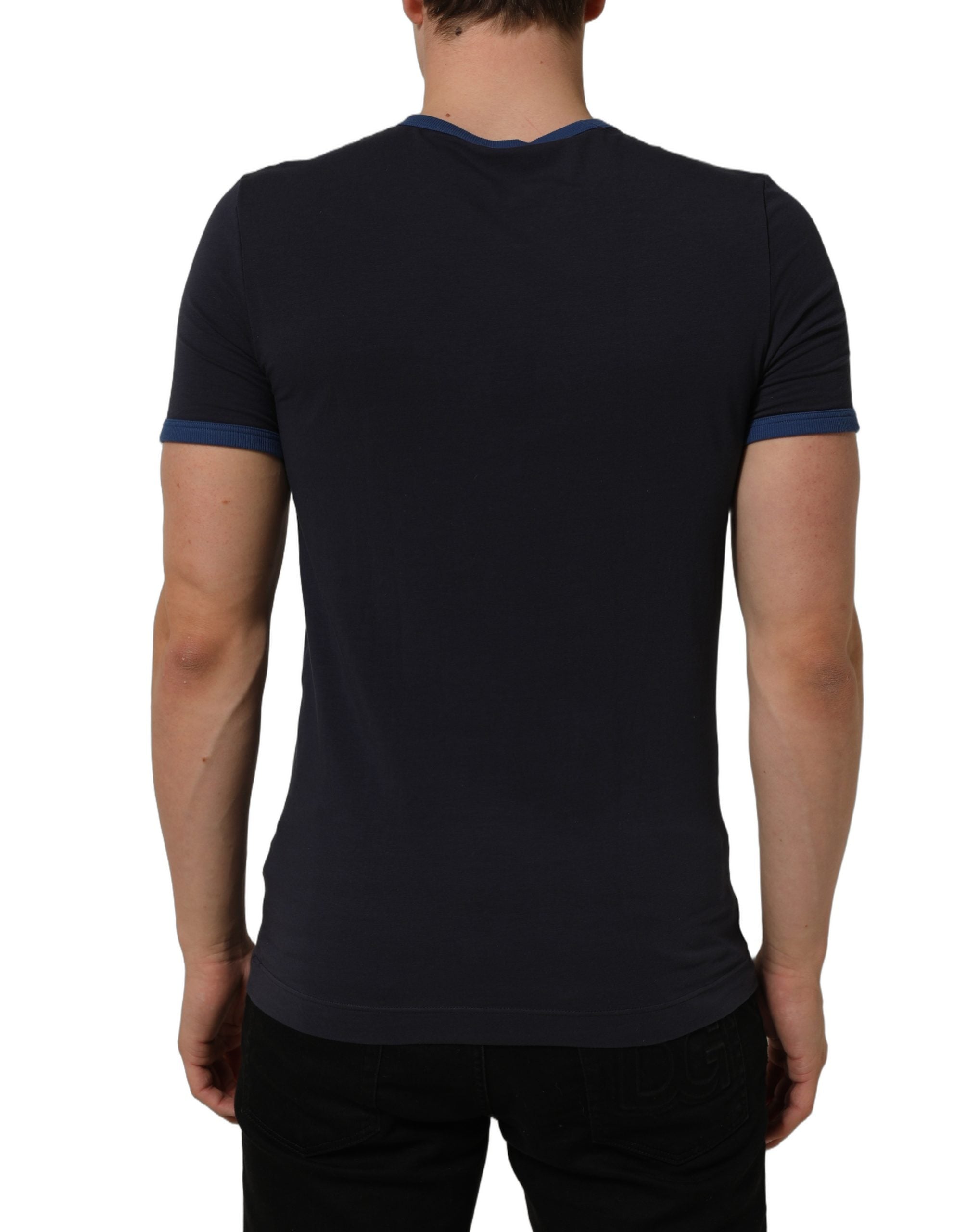 Dolce & Gabbana Dark Blue Cotton Stretch Round Neck T-shirt