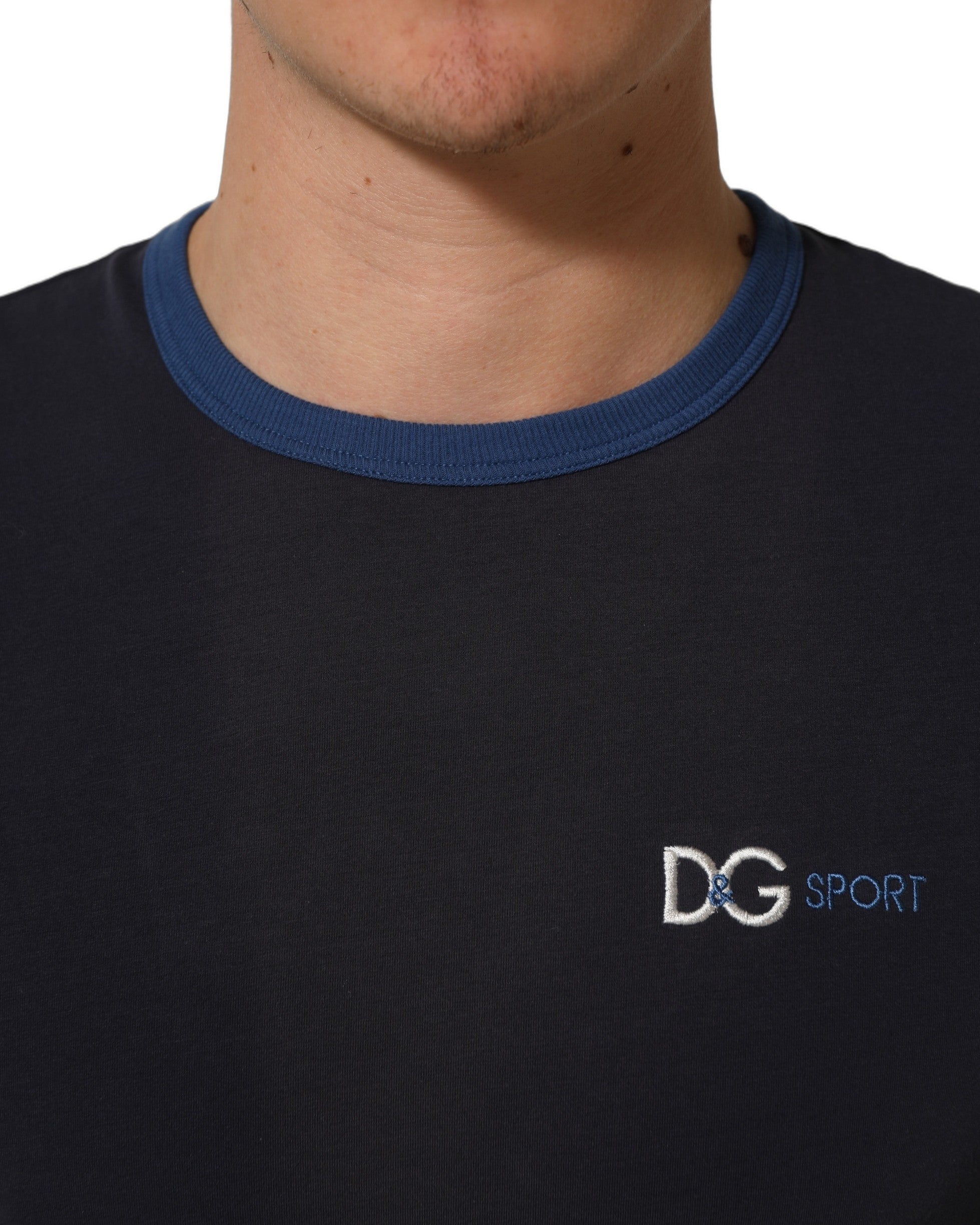 Dolce & Gabbana Dark Blue Cotton Stretch Round Neck T-shirt