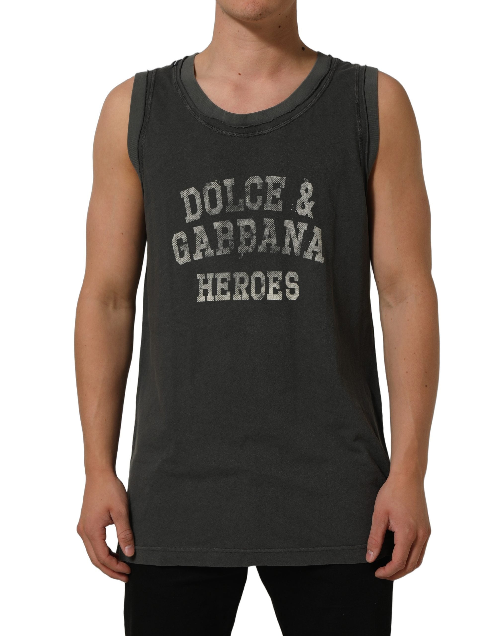 Dolce & Gabbana Dark Gray Graphic Print Tank Men Top T-shirt