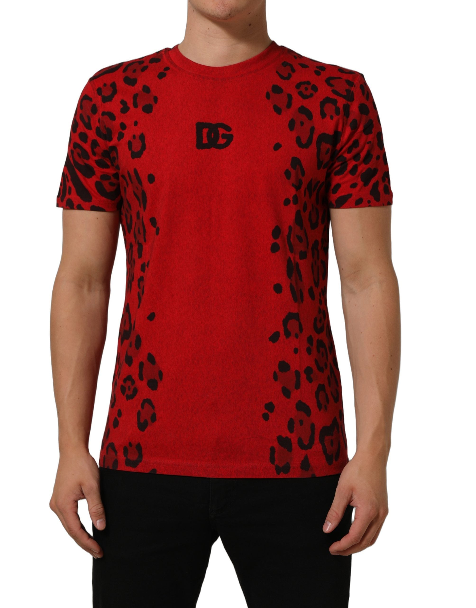 Dolce & Gabbana Red Leopard Print Short Sleeved Men T-shirt
