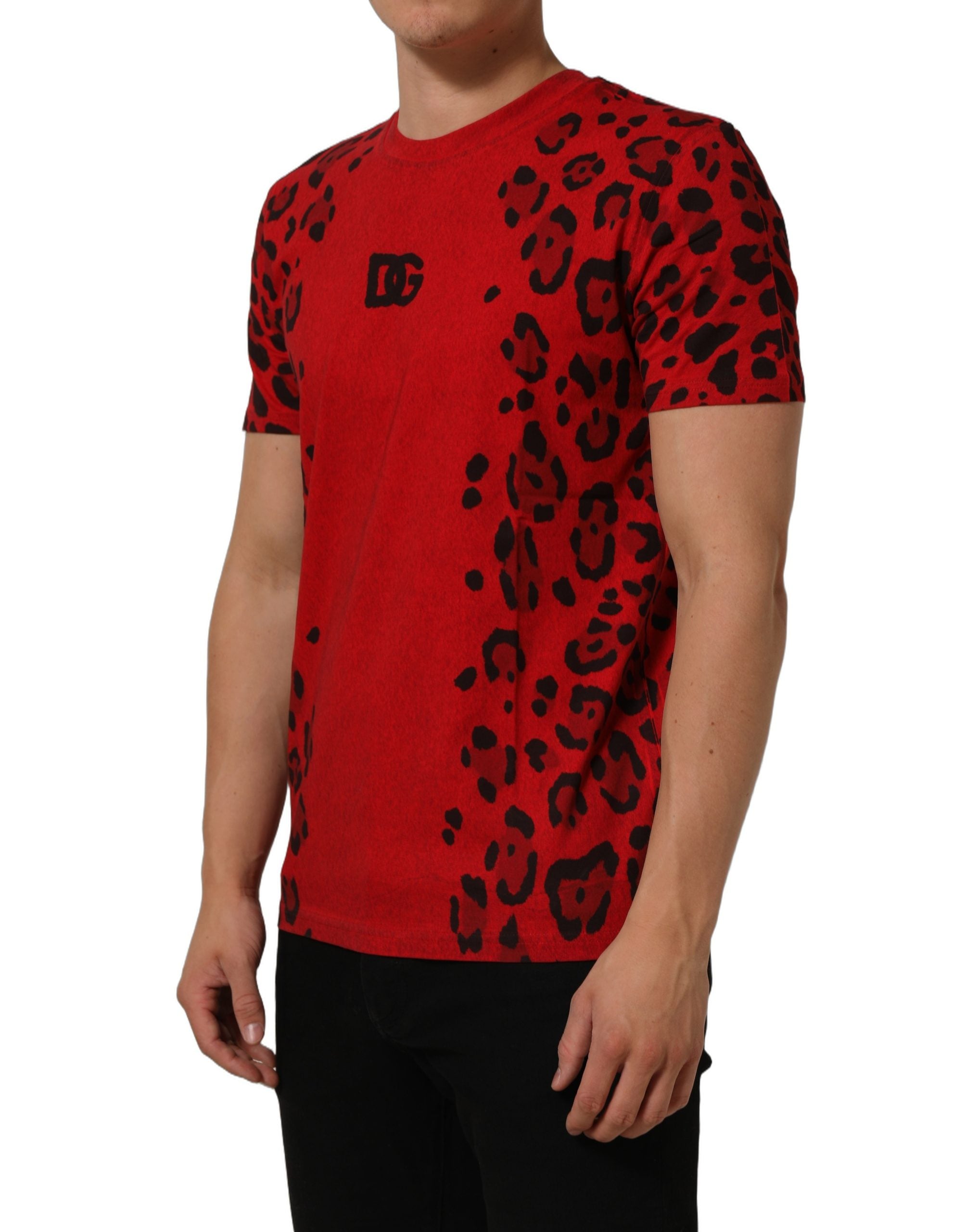 Dolce & Gabbana Red Leopard Print Short Sleeved Men T-shirt