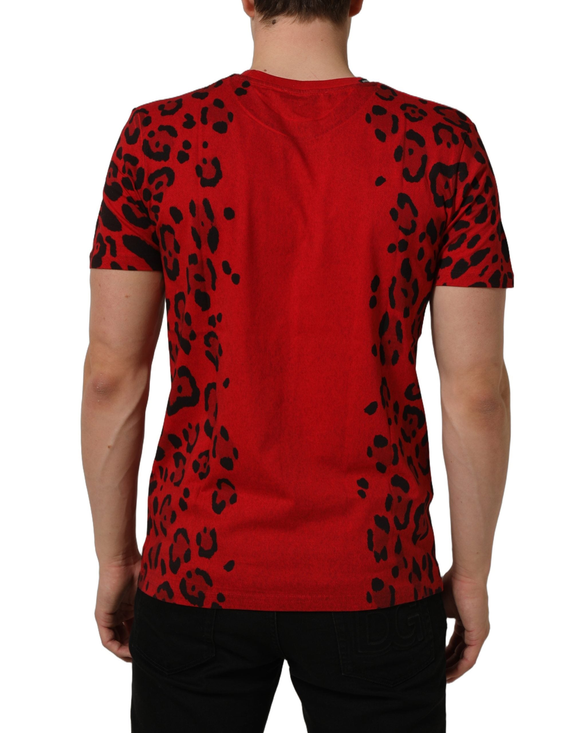 Dolce & Gabbana Red Leopard Print Short Sleeved Men T-shirt