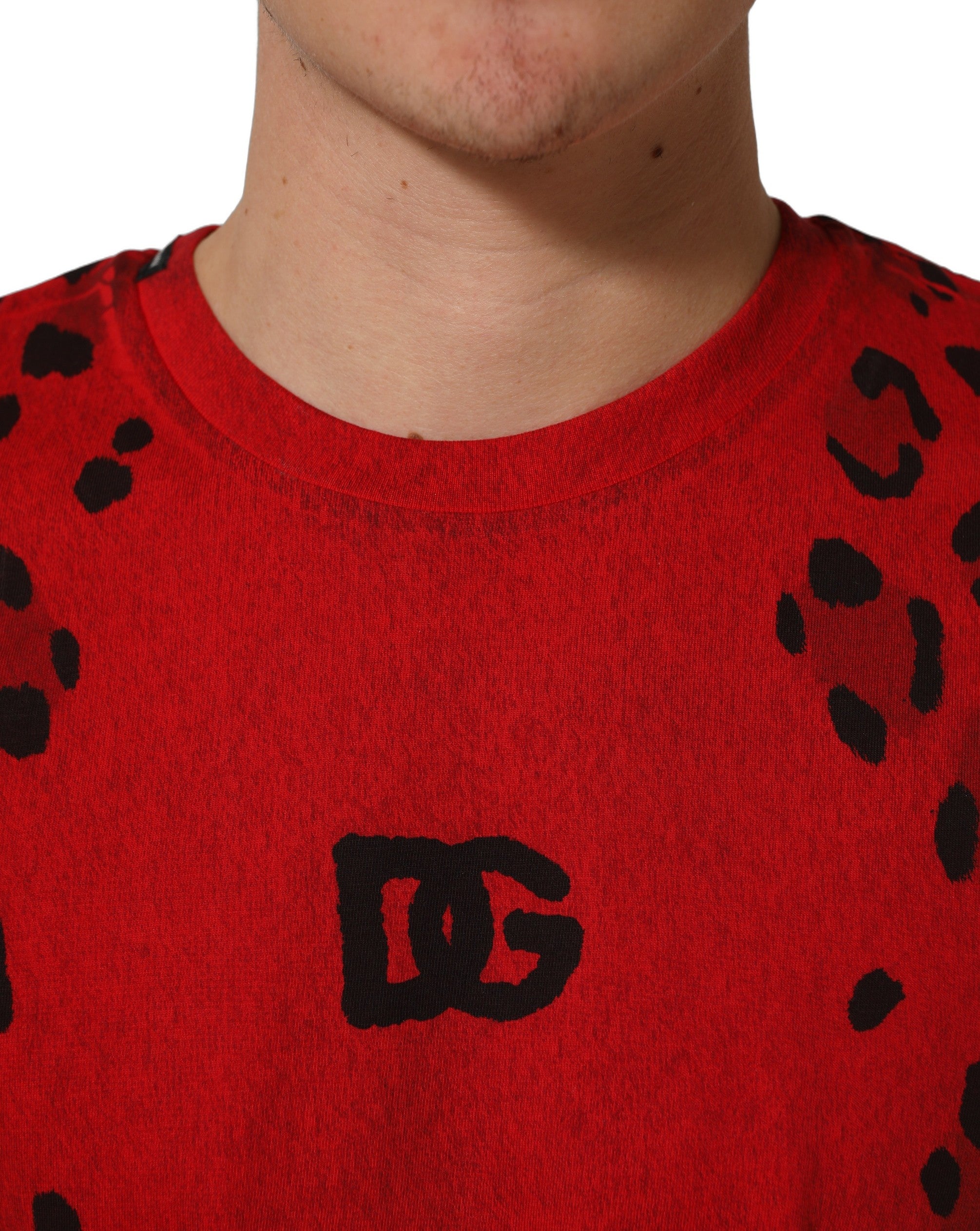 Dolce & Gabbana Red Leopard Print Short Sleeved Men T-shirt