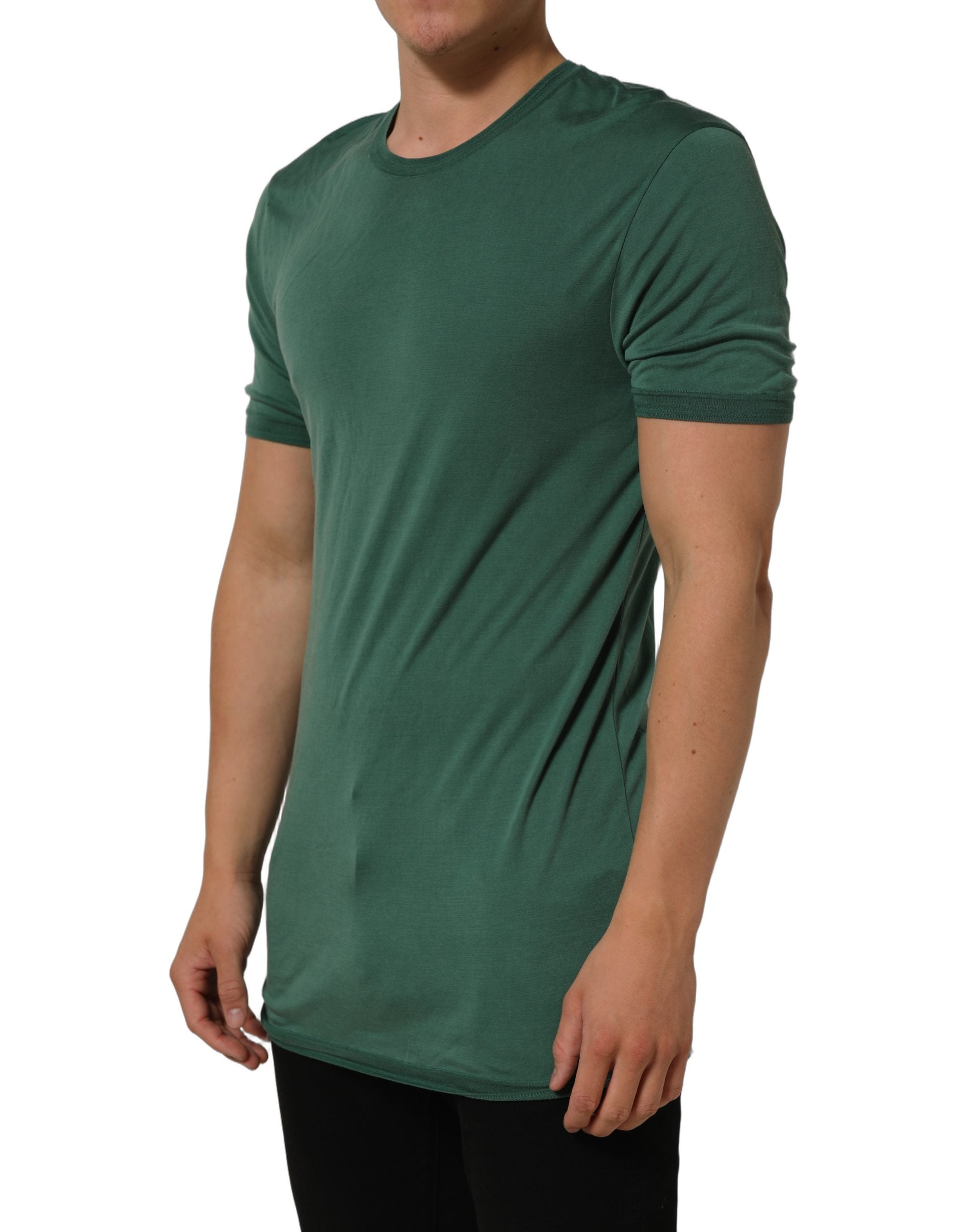 Dolce & Gabbana Green Silk Crew Neck Short Sleeves T-shirt
