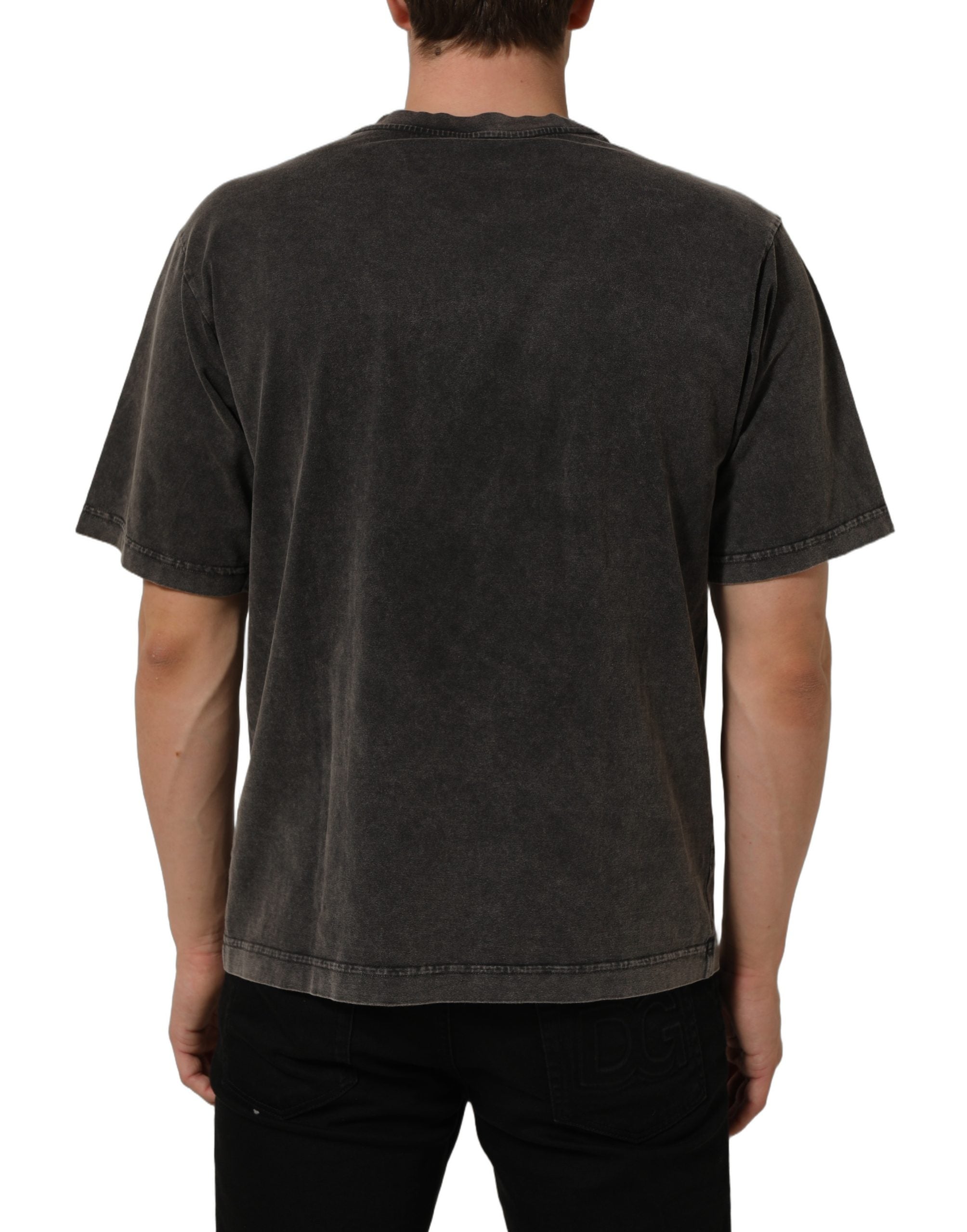 Dolce & Gabbana Gray Cotton Logo Stud Embellished T-shirt