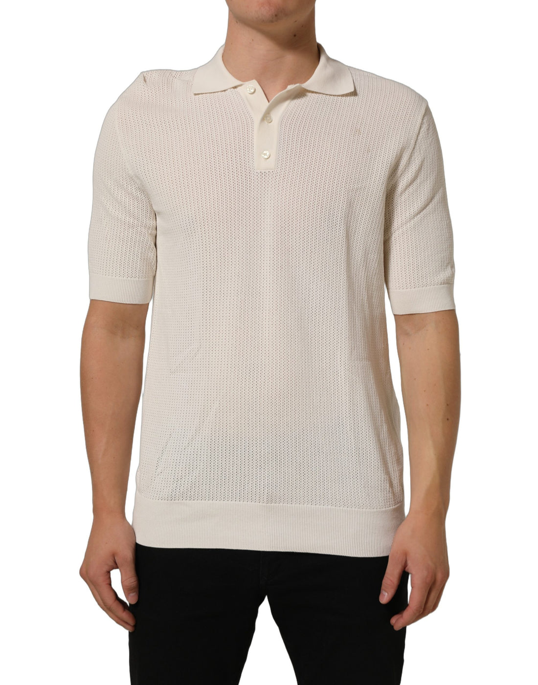 Dolce & Gabbana Off White Cotton Collared Men Polo T-shirt