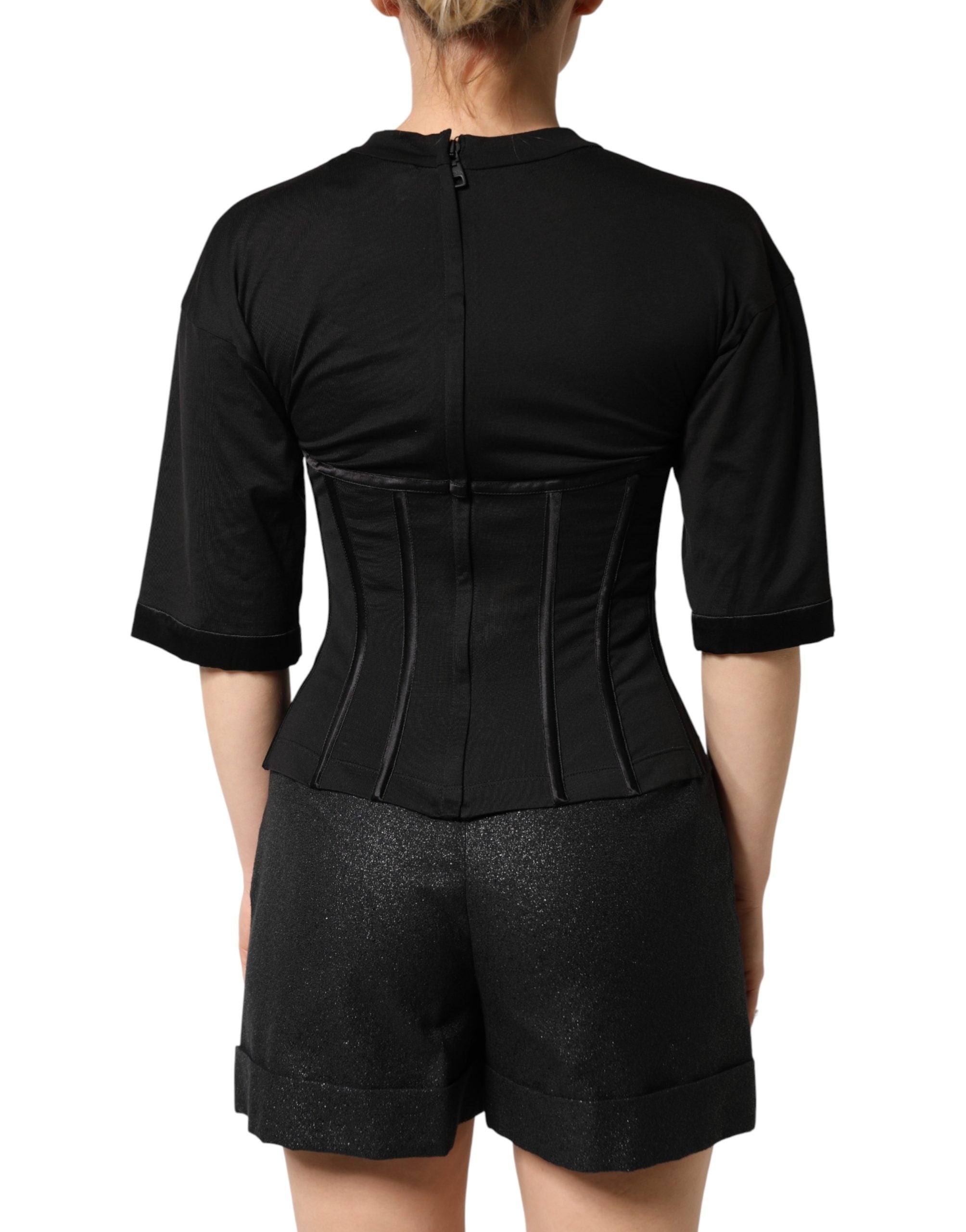 Dolce & Gabbana Black Cotton Short Sleeve Bustier T-shirt Top