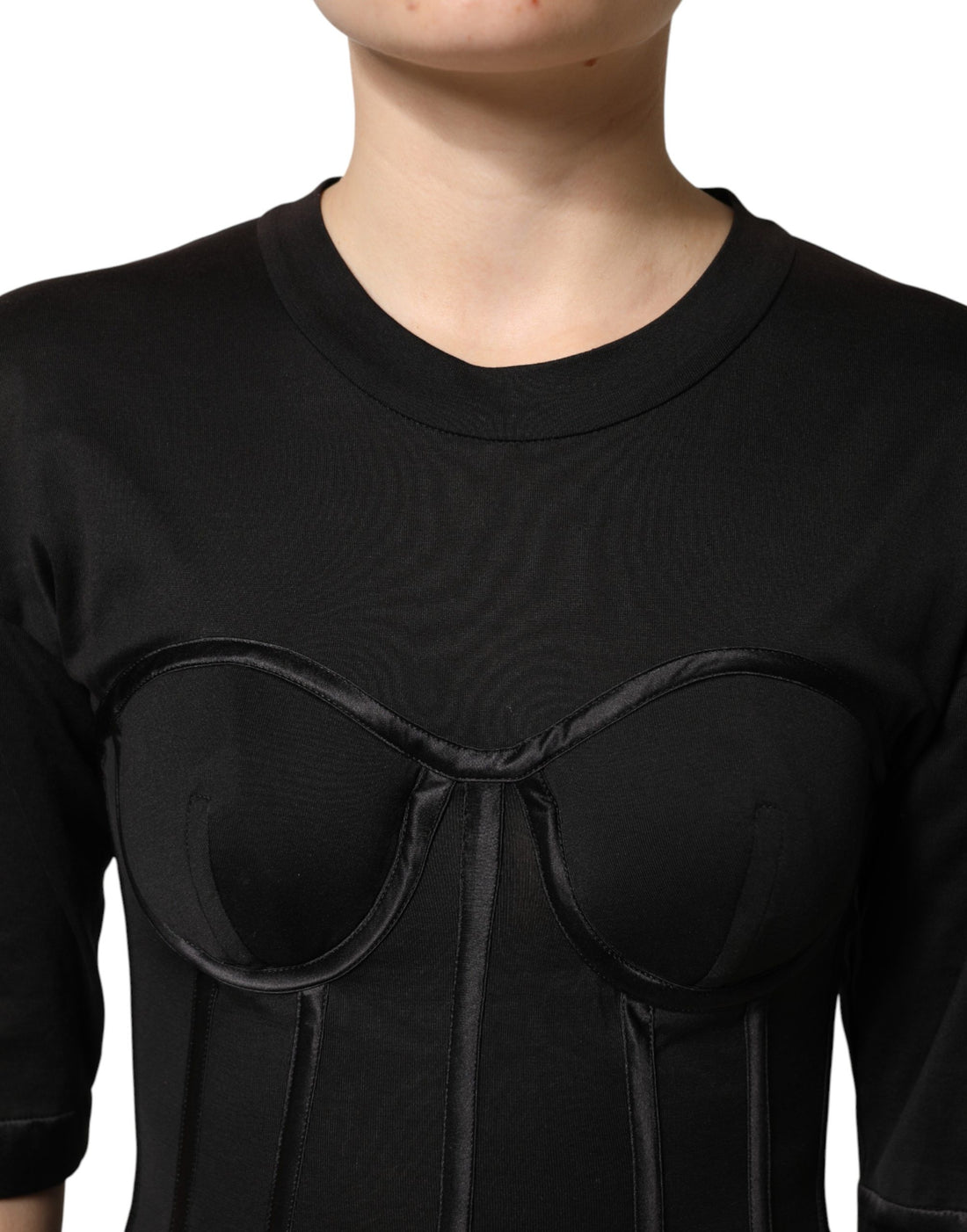 Dolce & Gabbana Black Cotton Short Sleeve Bustier T-shirt Top