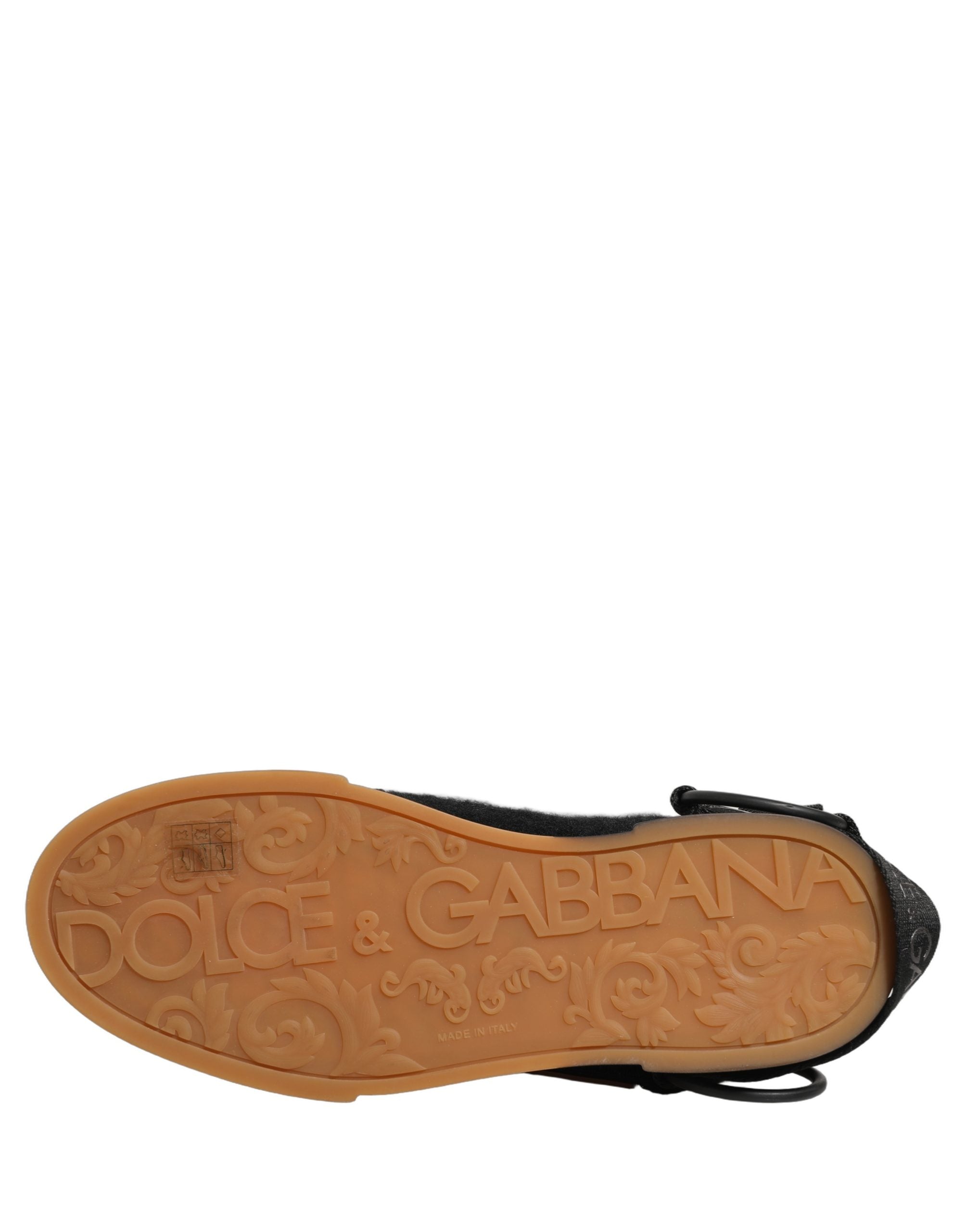 Dolce & Gabbana Black Felt Leather Low Top Sneaker Shoes