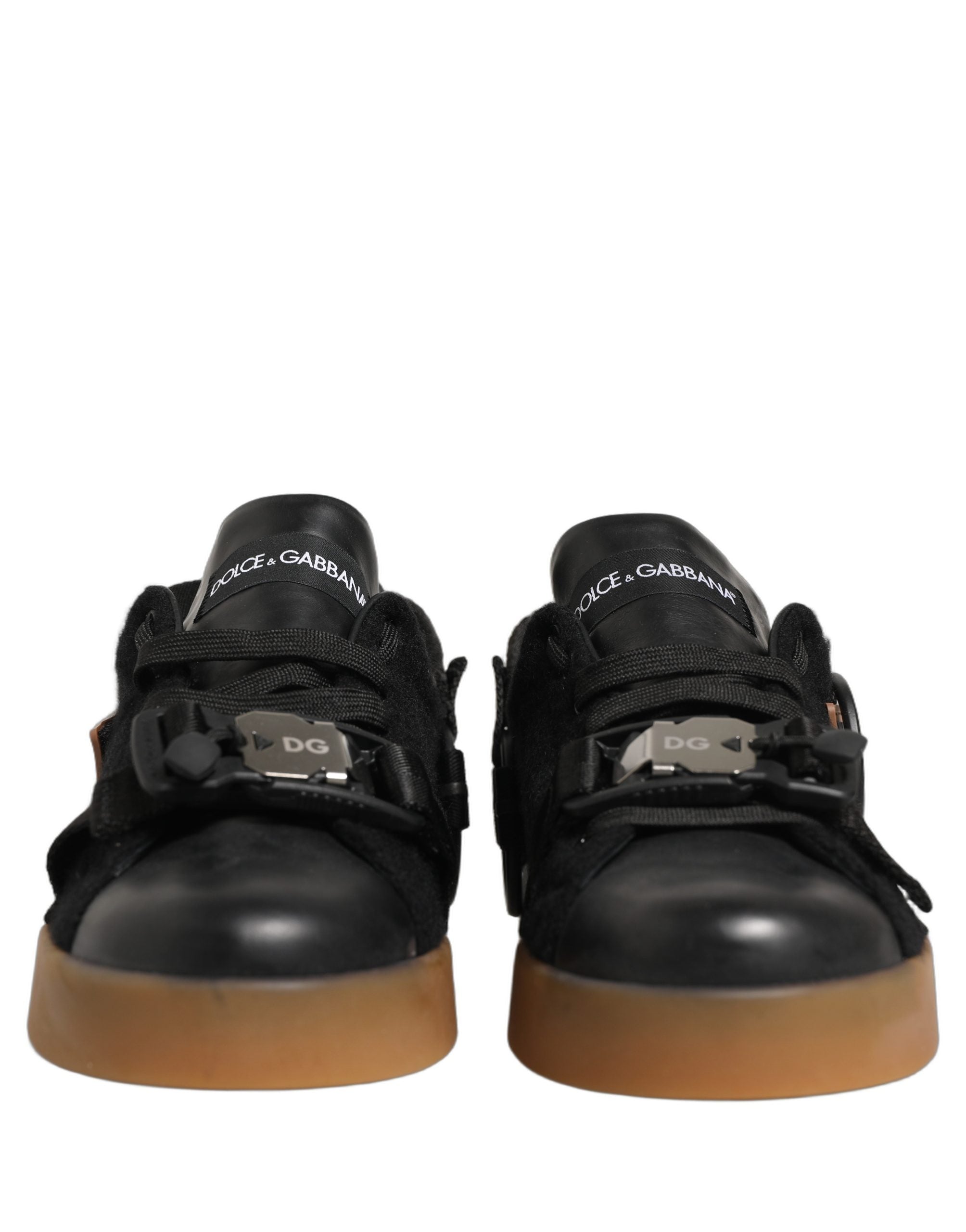 Dolce & Gabbana Black Felt Leather Low Top Sneaker Shoes
