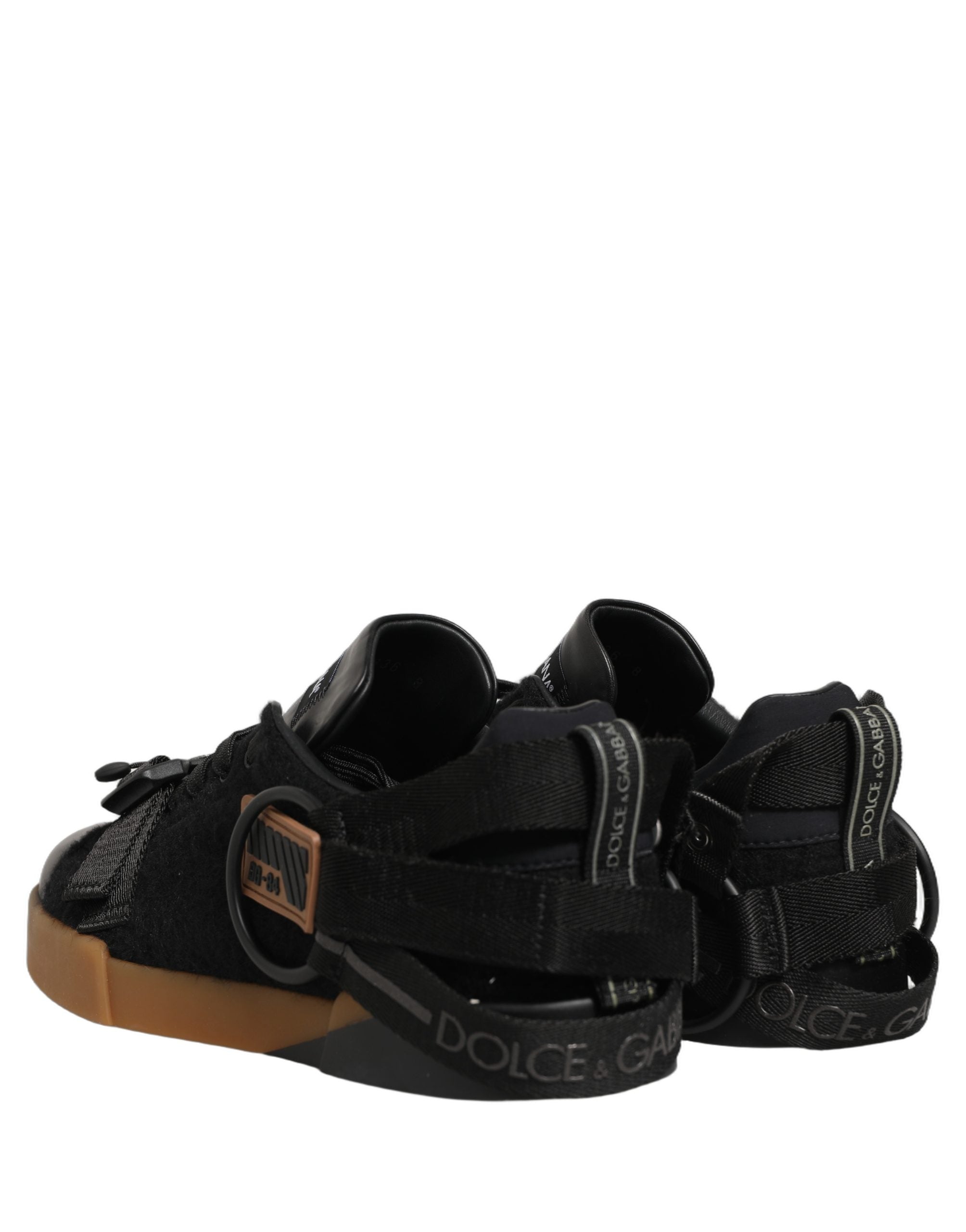 Dolce & Gabbana Black Felt Leather Low Top Sneaker Shoes