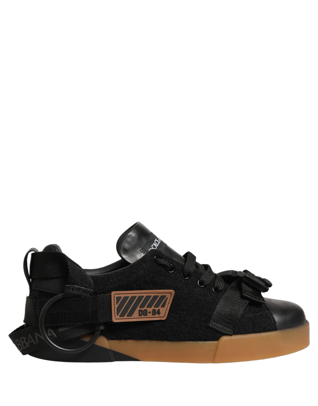 Dolce & Gabbana Black Felt Leather Low Top Sneaker Shoes