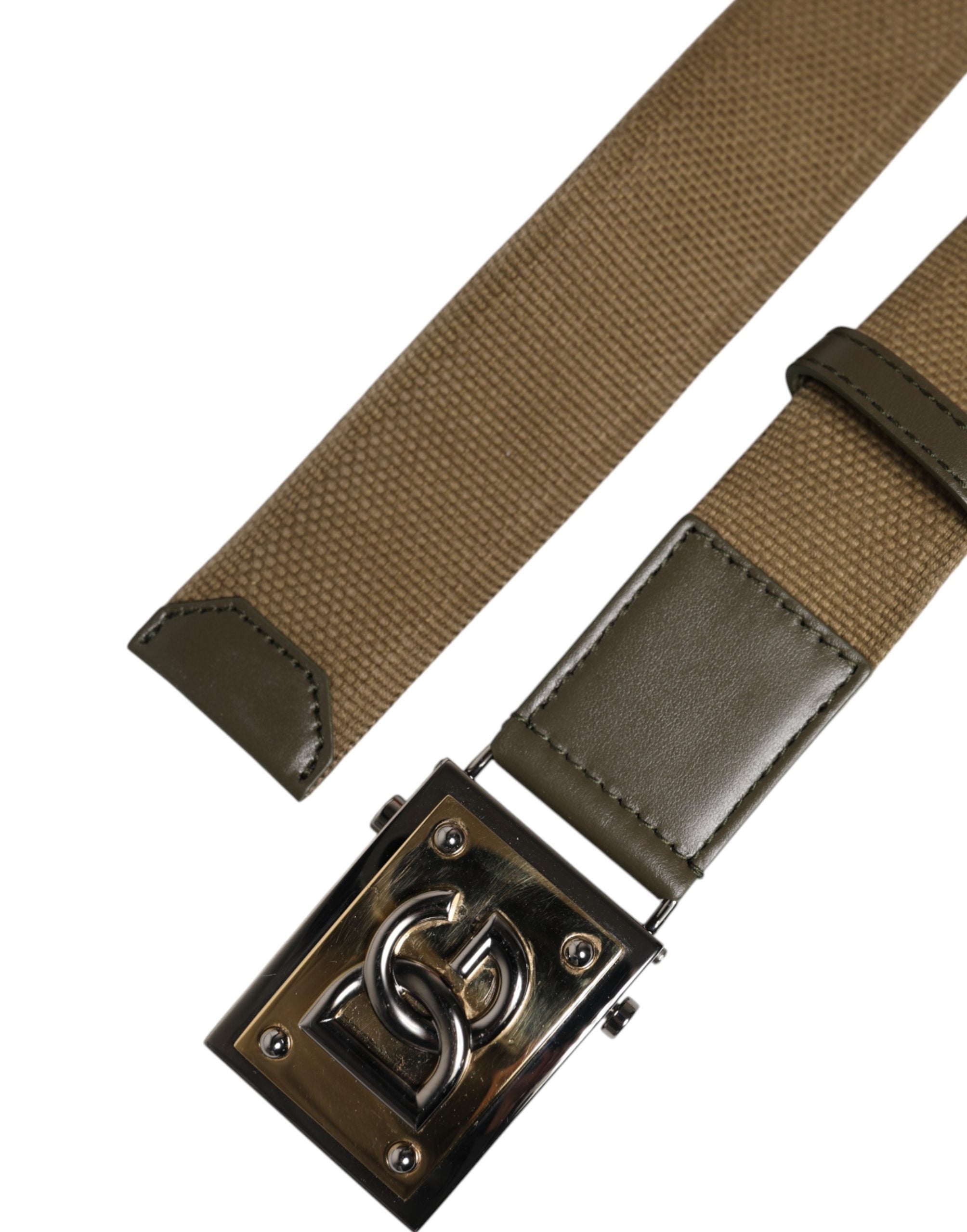Dolce & Gabbana Men Military Green DG Logo Plaque Buckle Belt