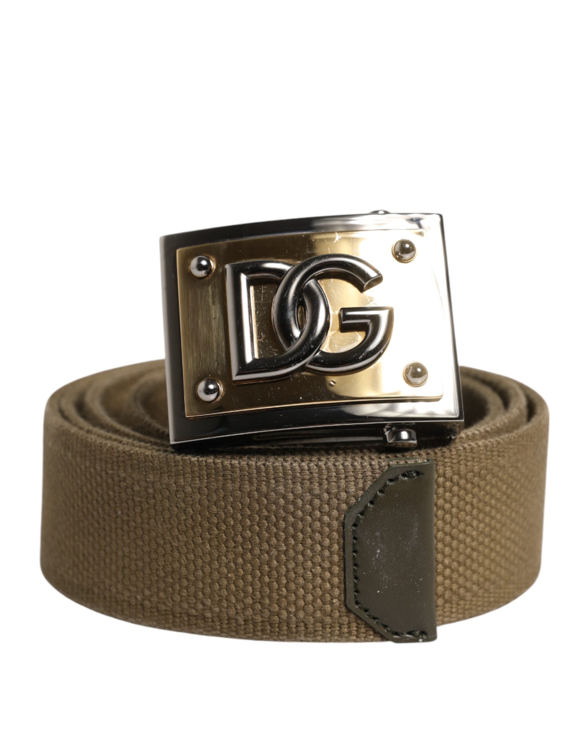 Dolce & Gabbana Men Military Green DG Logo Plaque Buckle Belt