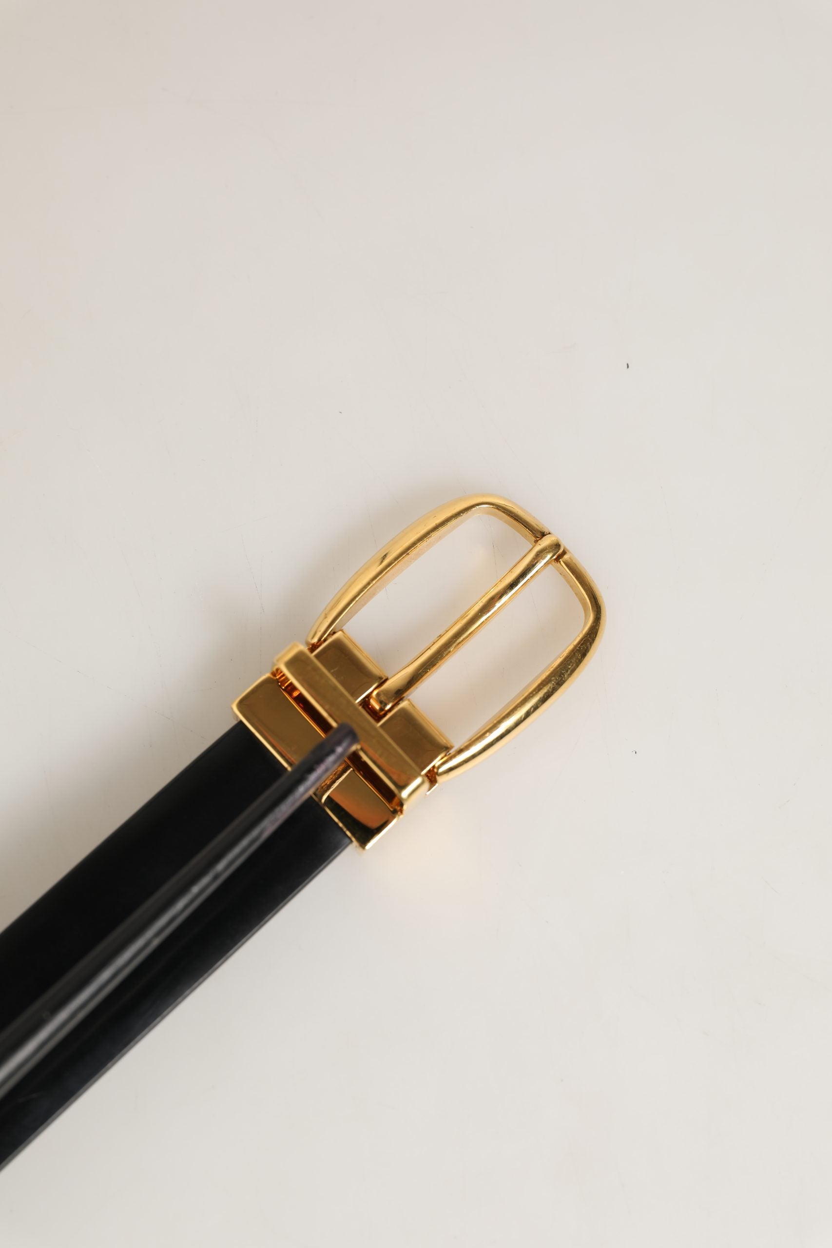Dolce & Gabbana Black Leather Gold Tone Metal Buckle Belt
