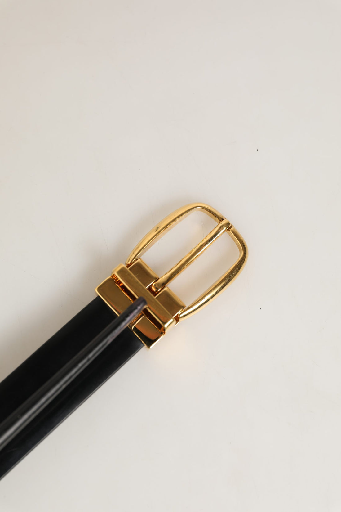 Dolce & Gabbana Black Leather Gold Tone Metal Buckle Belt