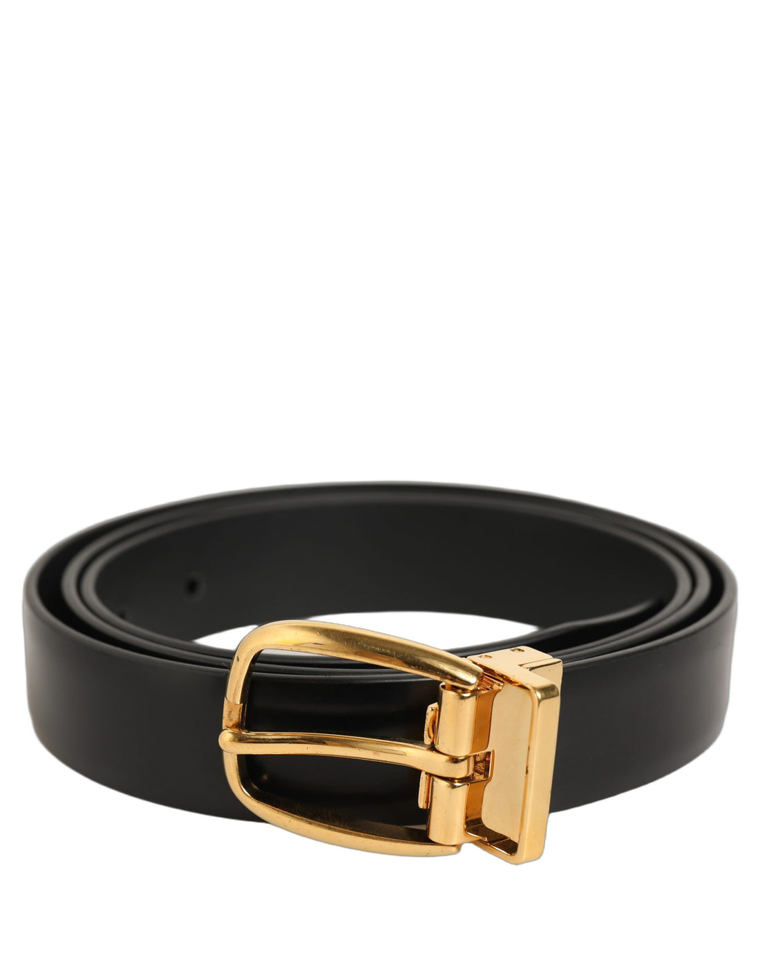 Dolce & Gabbana Black Leather Gold Tone Metal Buckle Belt