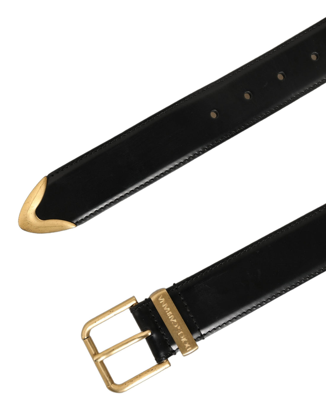 Dolce & Gabbana Black Leather Gold Logo Engraved Buckle Belt