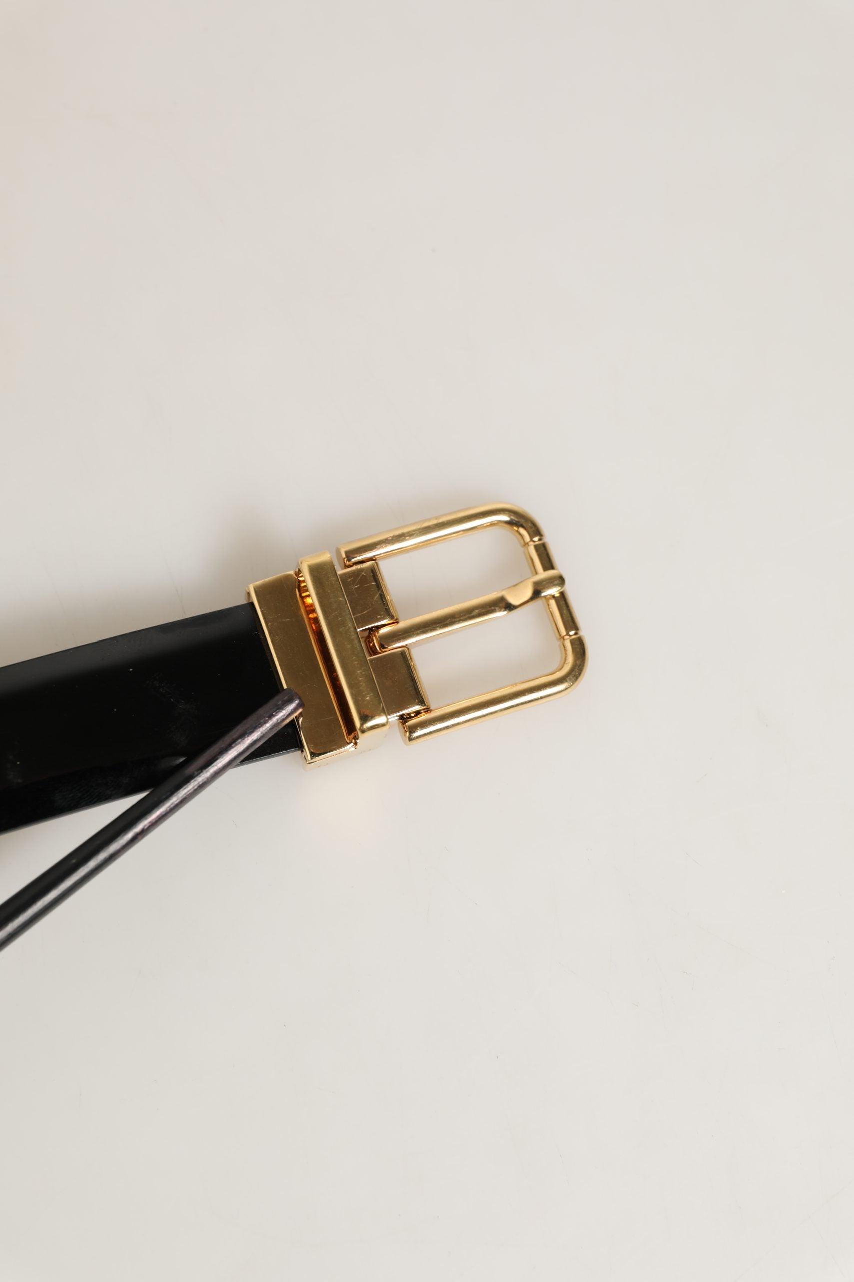 Dolce & Gabbana Black Classic Leather Gold Tone Buckle Belt