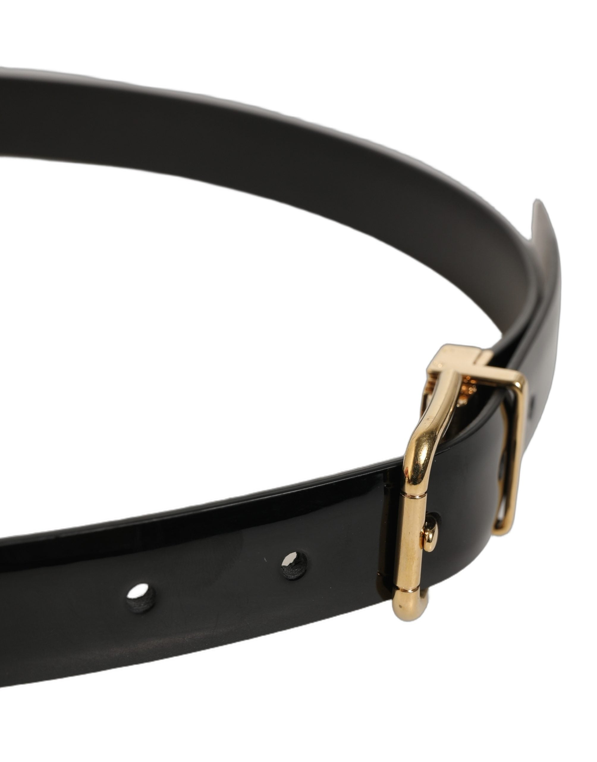 Dolce & Gabbana Black Classic Leather Gold Tone Buckle Belt