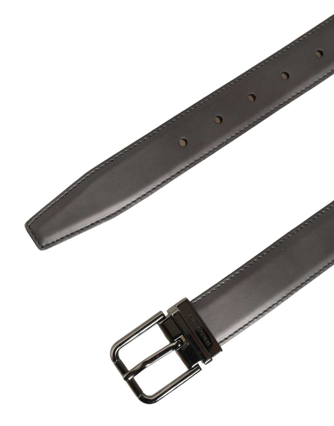 Dolce & Gabbana Dark Gray Leather Metal Buckle Classic Belt