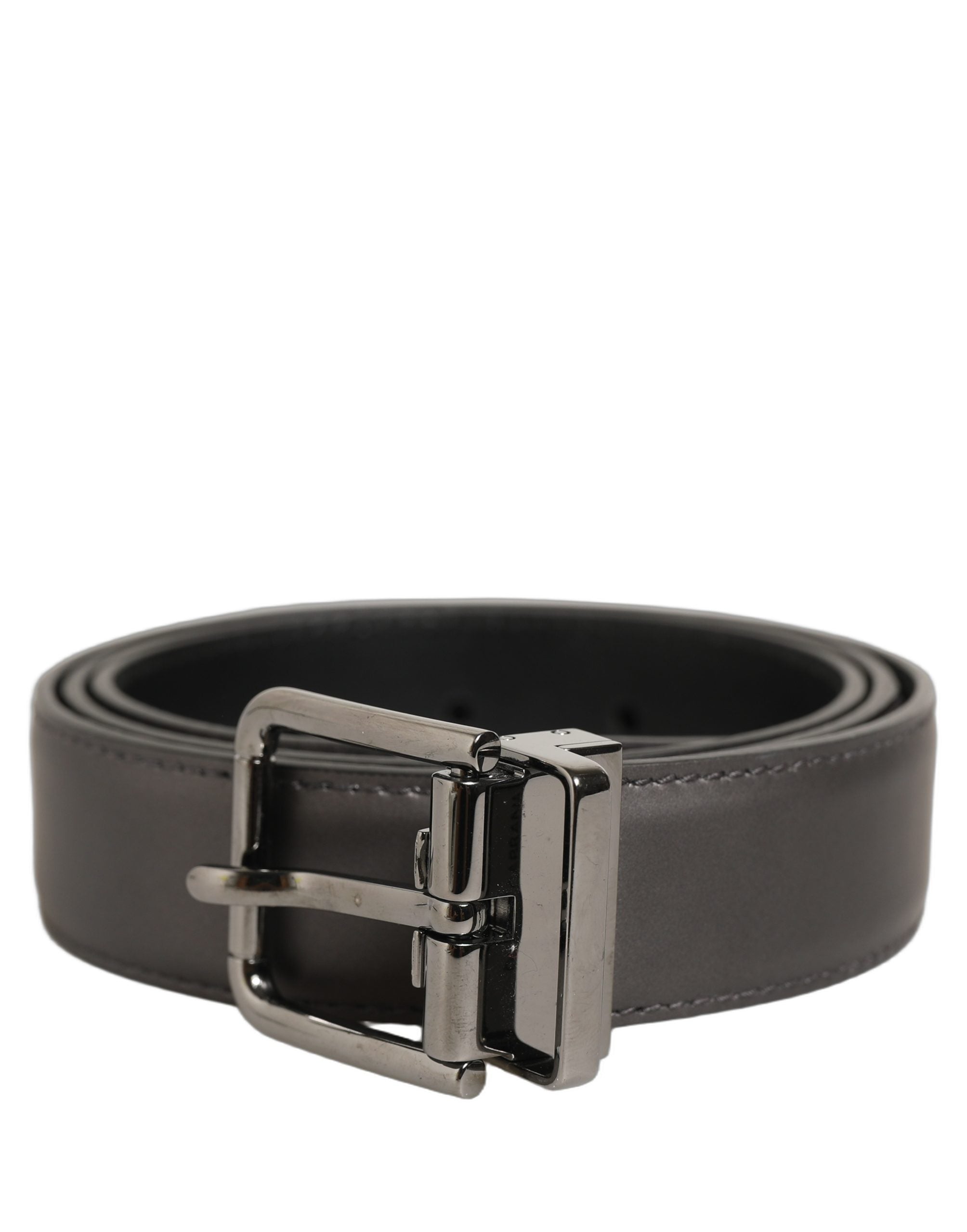Dolce & Gabbana Dark Gray Leather Metal Buckle Classic Belt