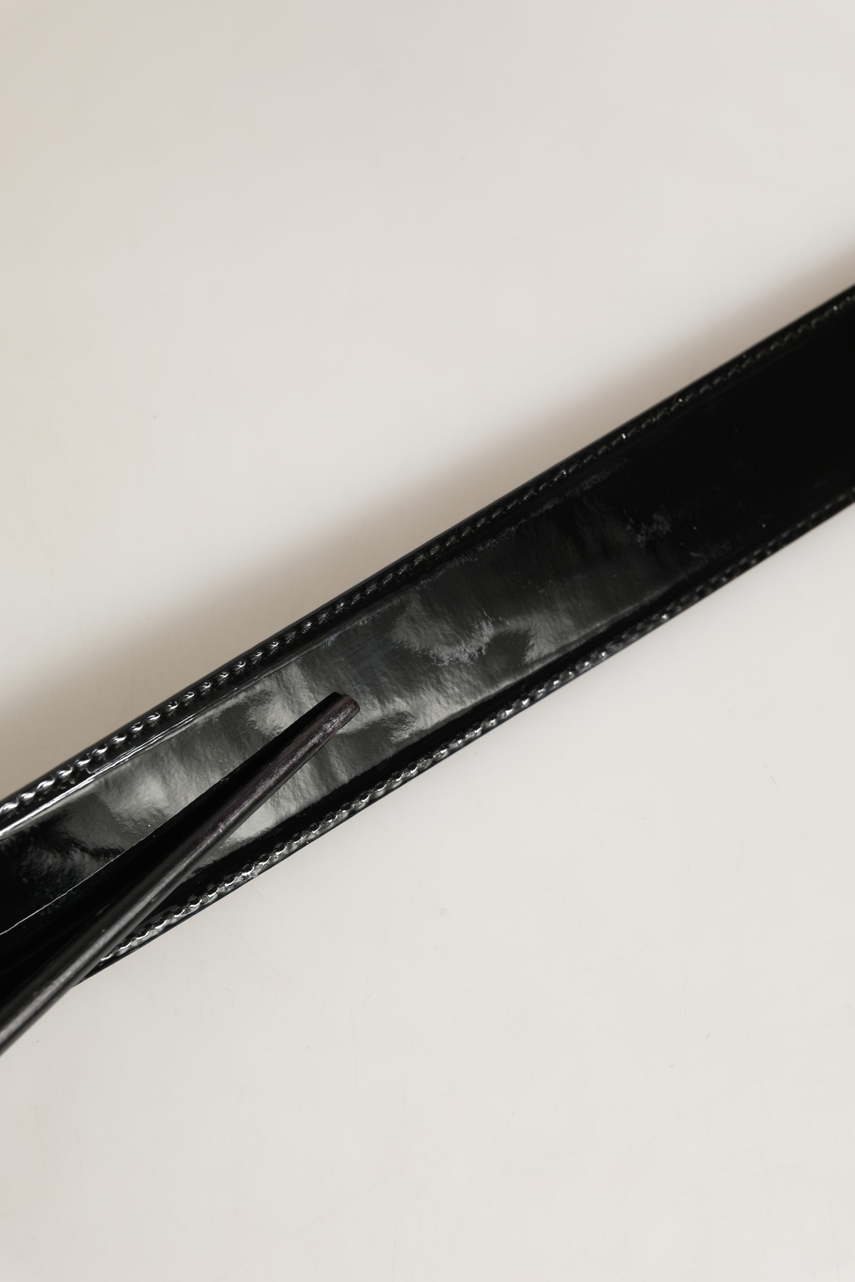 Dolce & Gabbana Black Patent Leather Silver Metal Buckle Belt