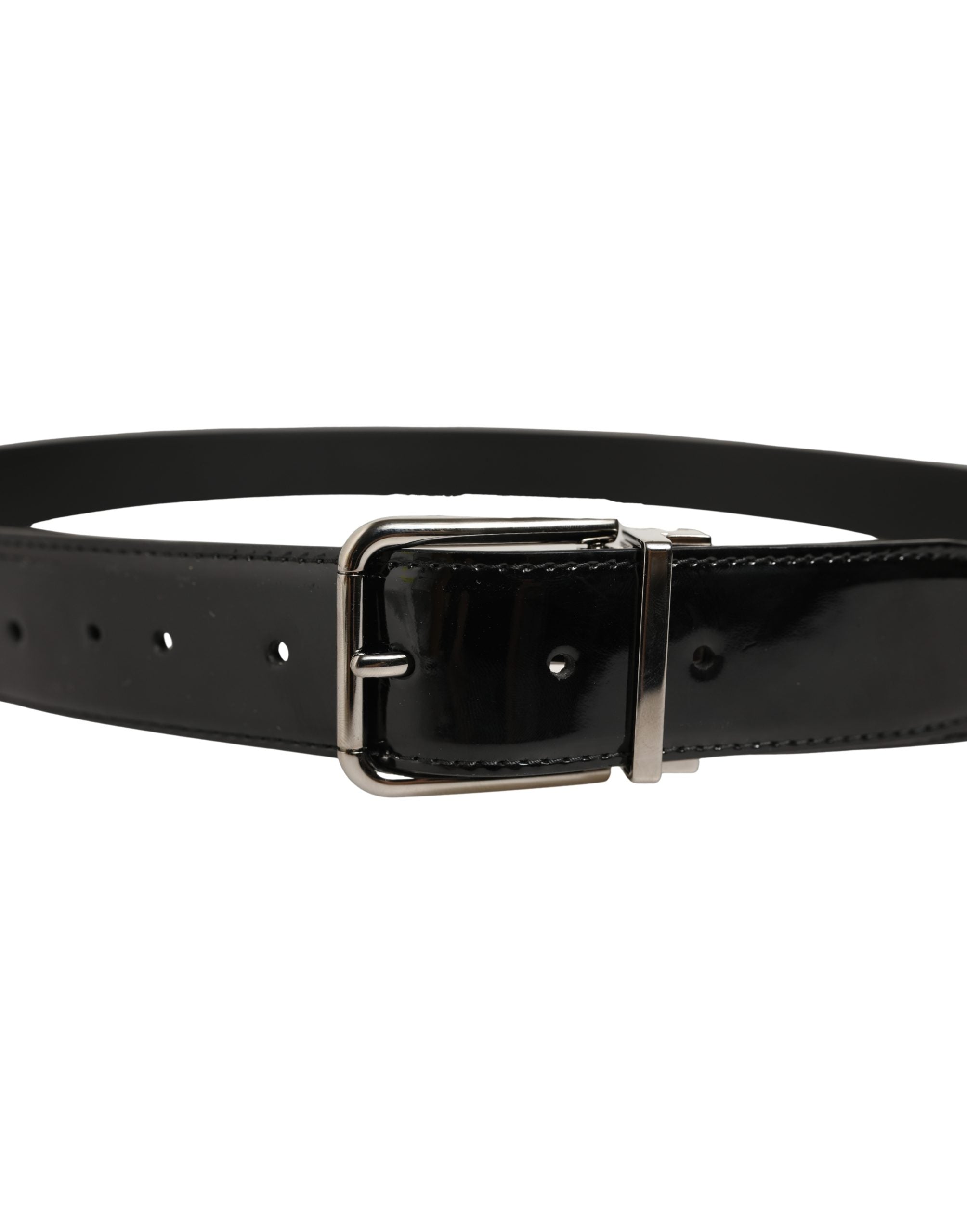 Dolce & Gabbana Black Patent Leather Silver Metal Buckle Belt
