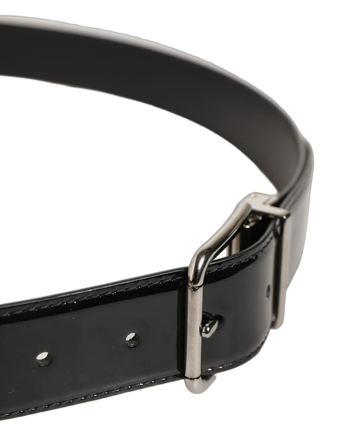 Dolce & Gabbana Black Patent Leather Silver Metal Buckle Belt