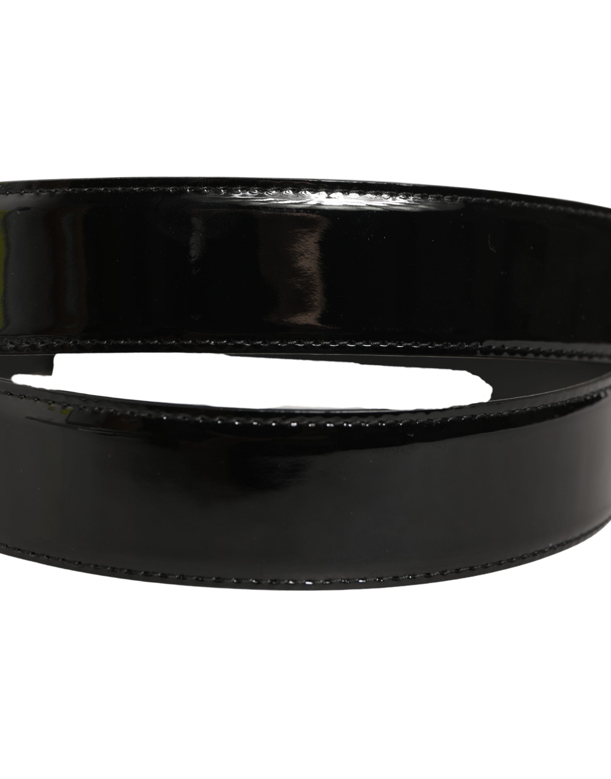 Dolce & Gabbana Black Patent Leather Silver Metal Buckle Belt