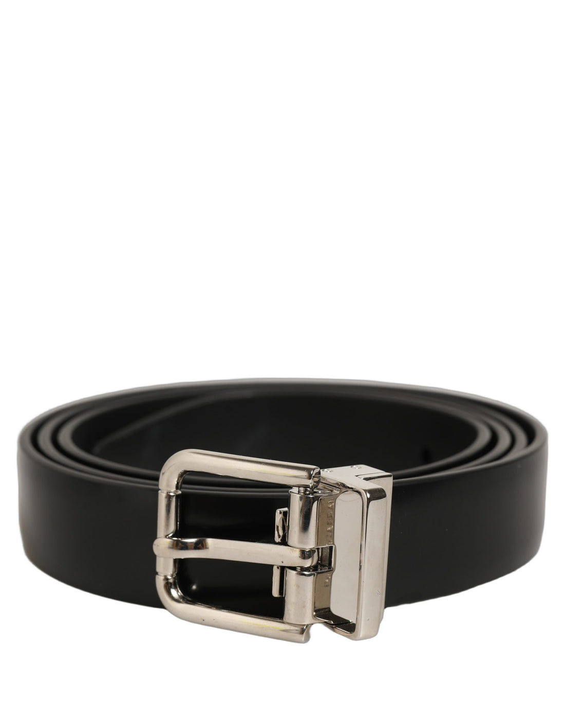 Dolce & Gabbana Black Leather Silver Tone Metal Buckle Belt