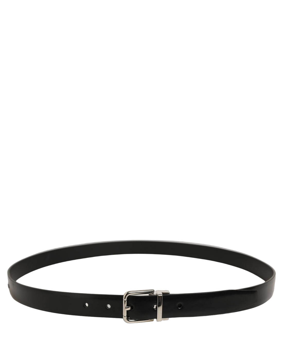 Dolce & Gabbana Black Leather Silver Tone Metal Buckle Belt