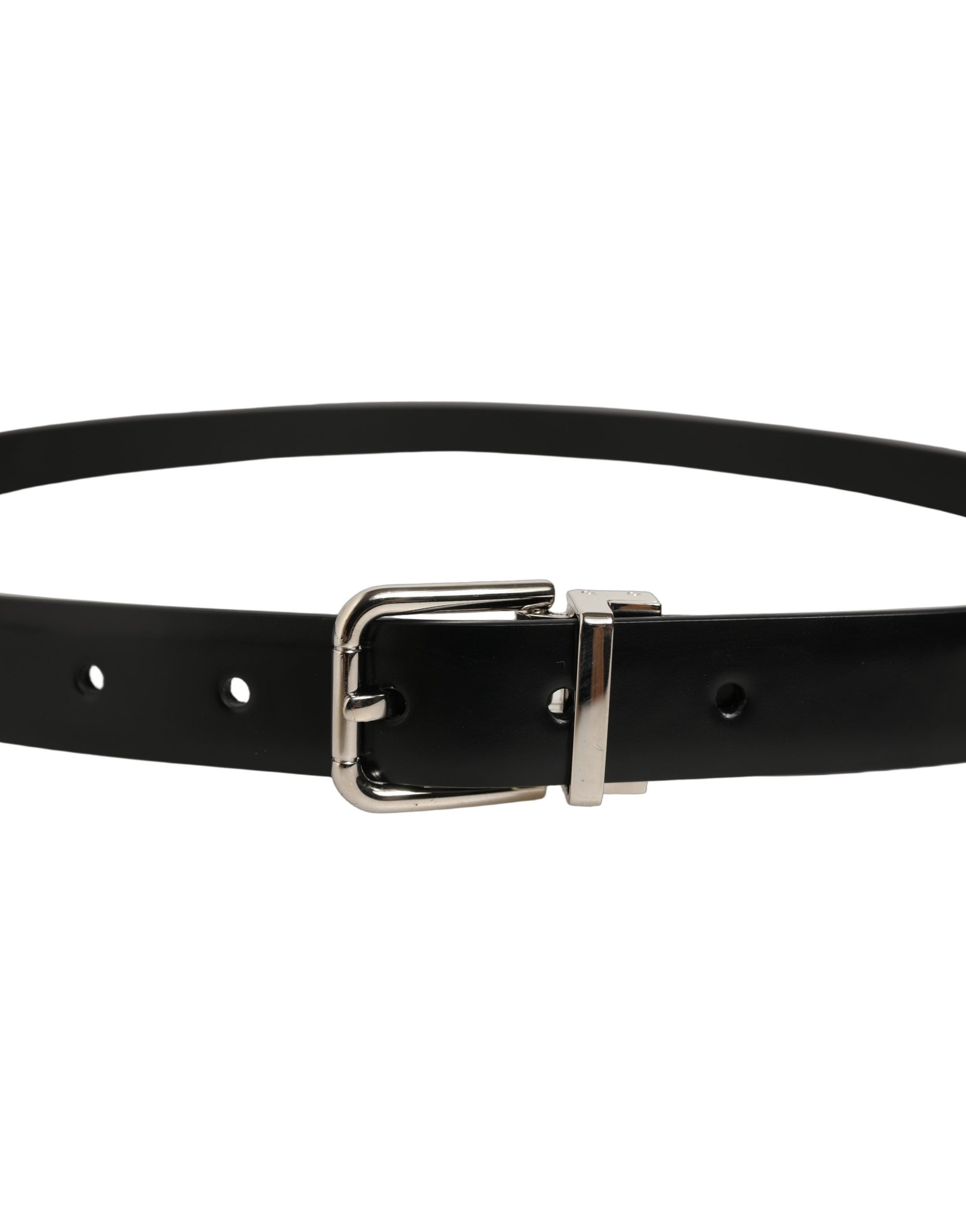 Dolce & Gabbana Black Leather Silver Tone Metal Buckle Belt