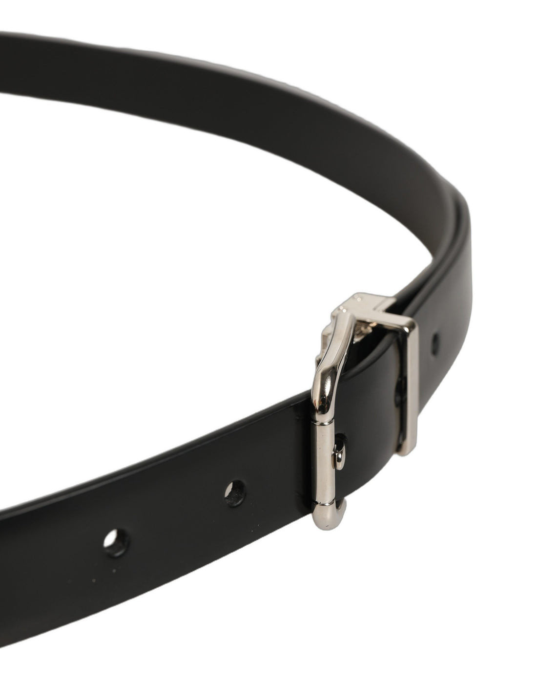 Dolce & Gabbana Black Leather Silver Tone Metal Buckle Belt