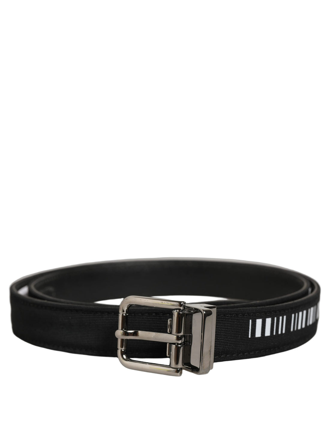 Dolce & Gabbana Black Fabric Leather Barcode Silver Buckle Belt