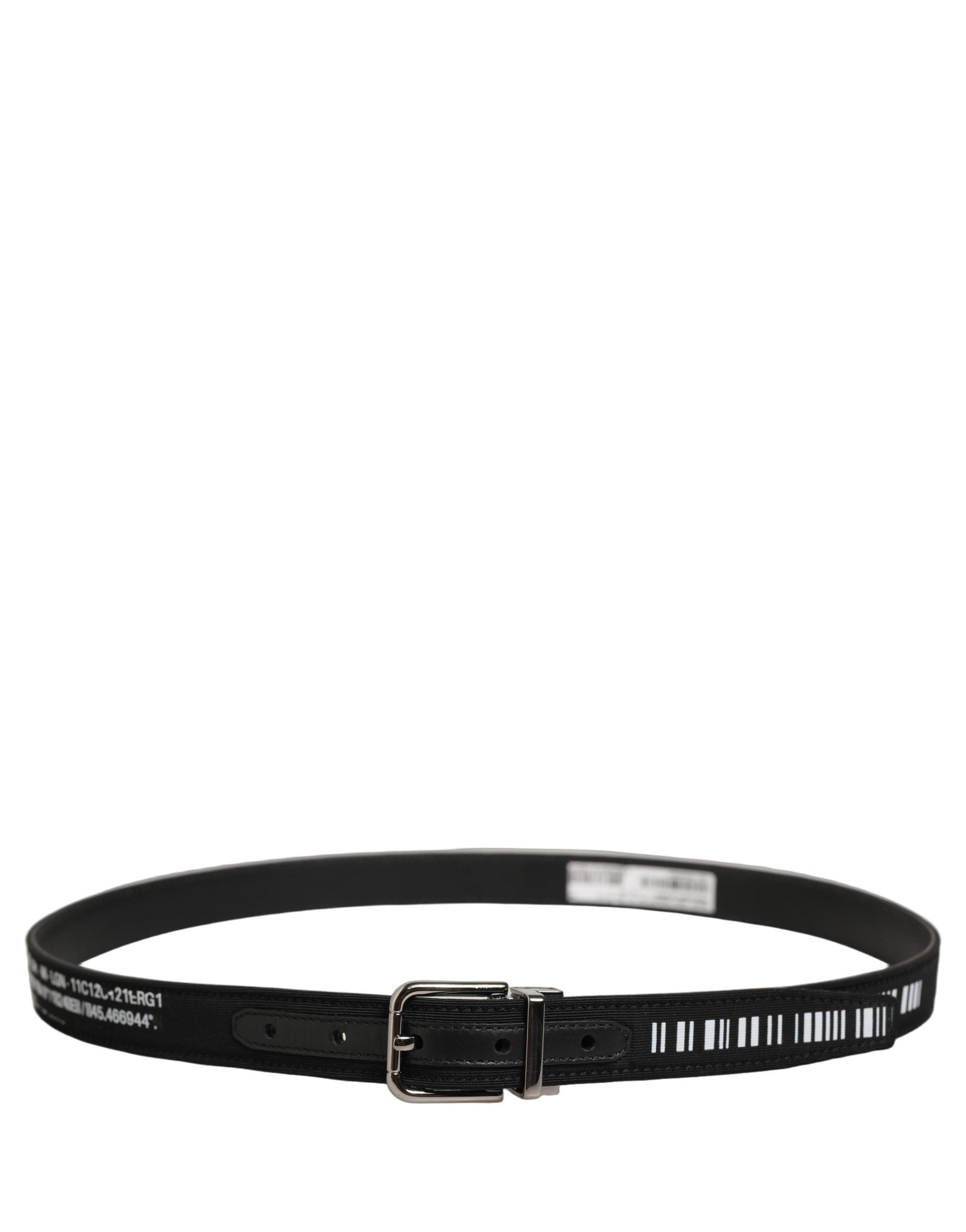Dolce & Gabbana Black Fabric Leather Barcode Silver Buckle Belt
