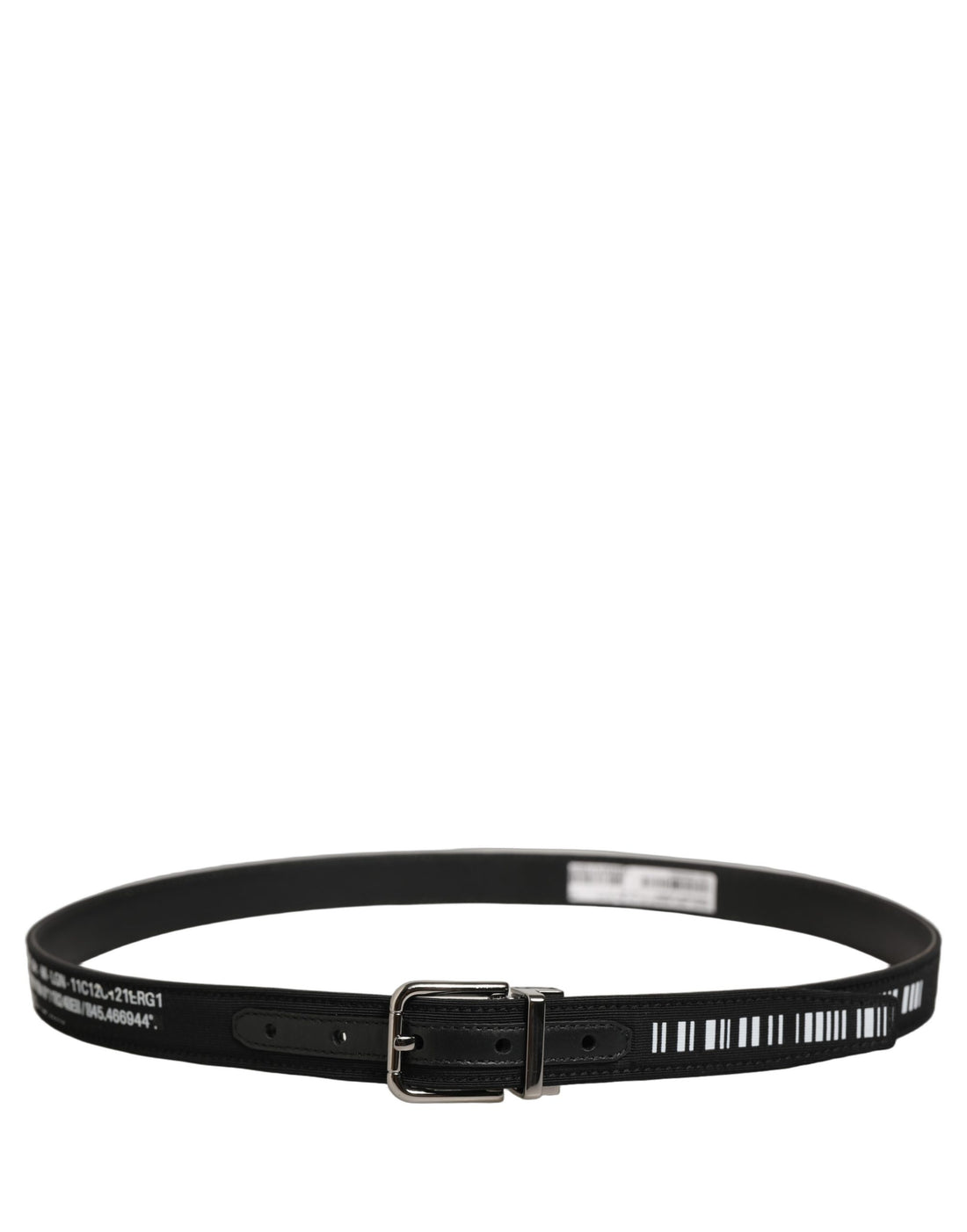 Dolce & Gabbana Black Fabric Leather Barcode Silver Buckle Belt