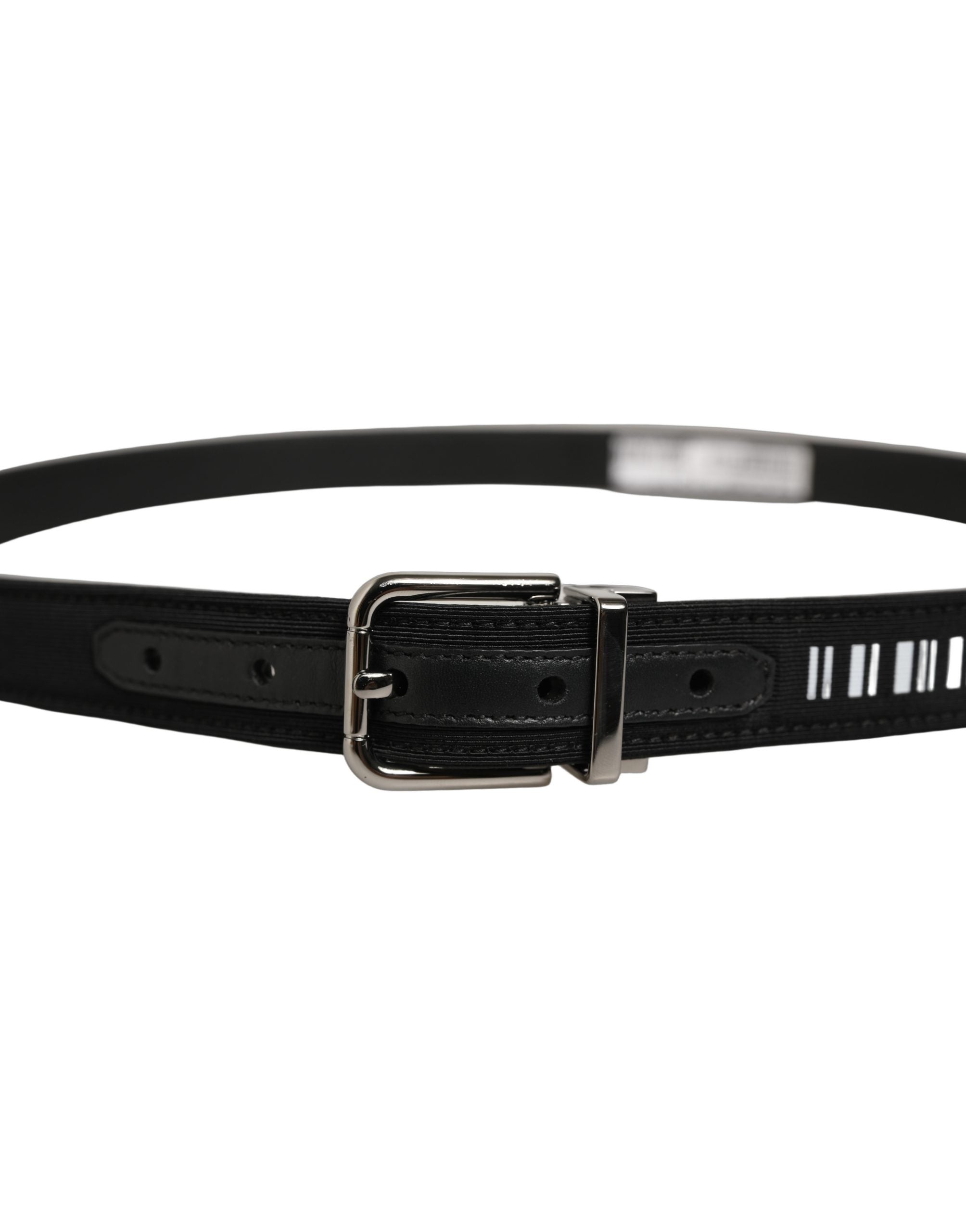 Dolce & Gabbana Black Fabric Leather Barcode Silver Buckle Belt
