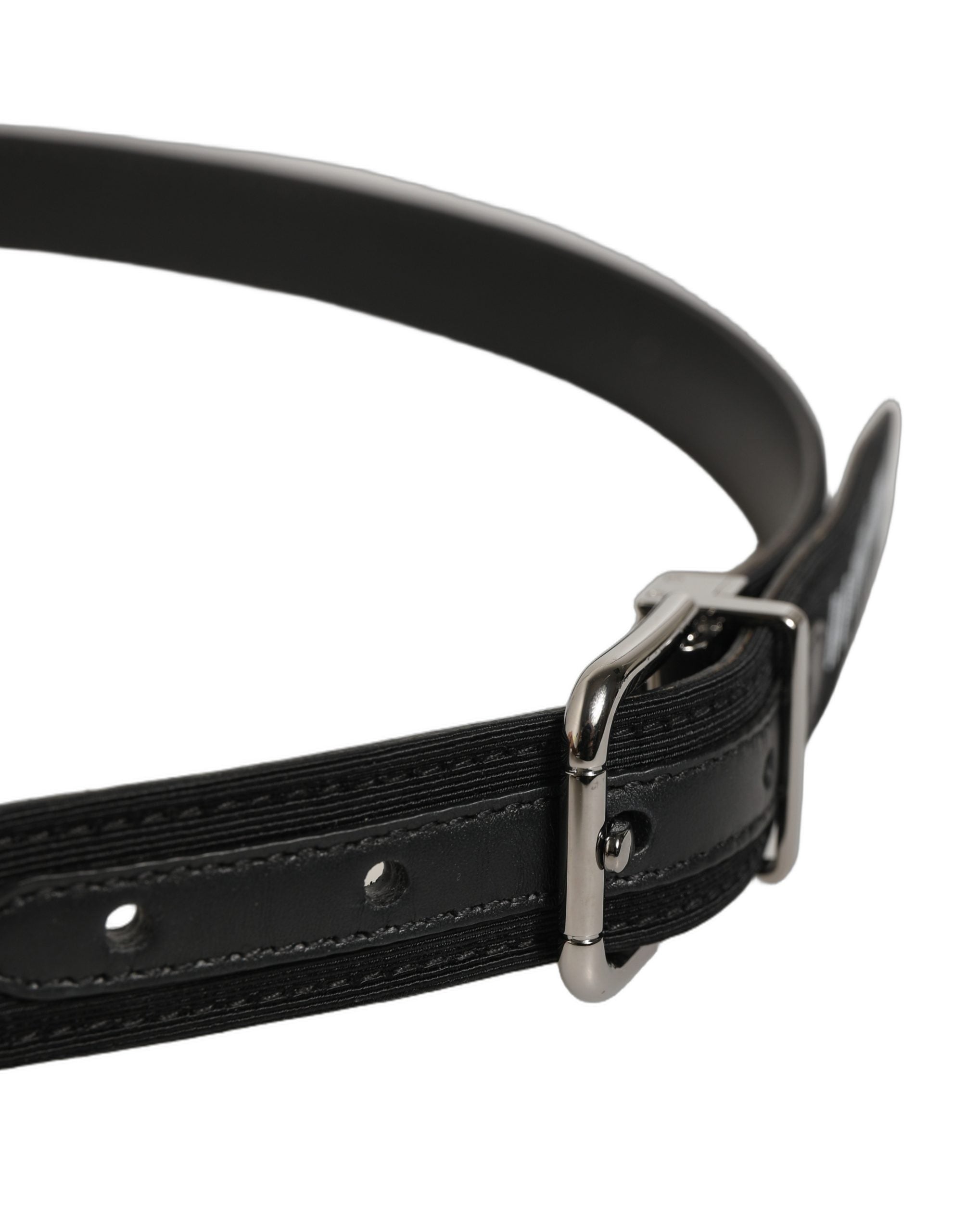 Dolce & Gabbana Black Fabric Leather Barcode Silver Buckle Belt