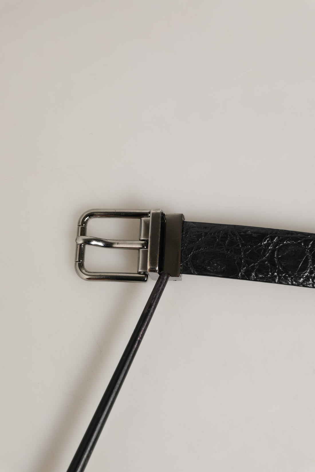 Dolce & Gabbana Black Leather Silver Metal Buckle Men Belt