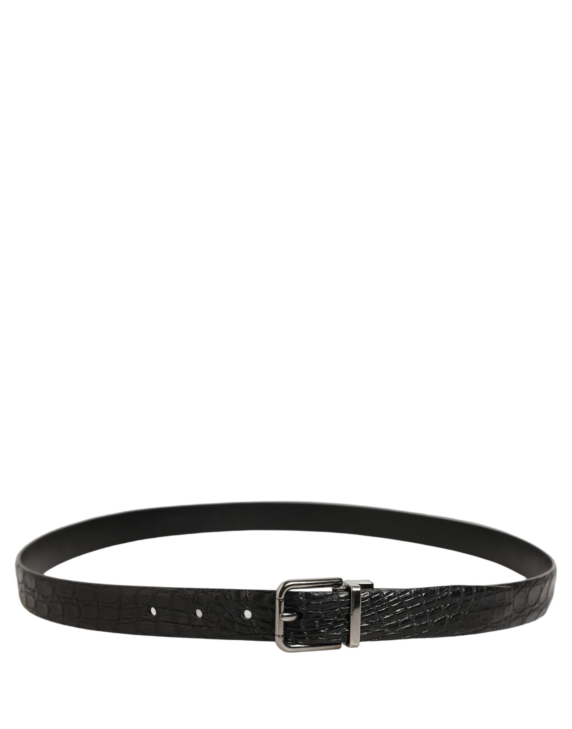 Dolce & Gabbana Black Leather Silver Metal Buckle Men Belt